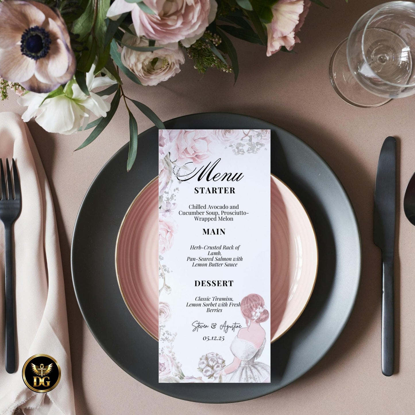 Elegant Floral Bridal Shower Invitation Set Bride Illustration Matching Wedding Set Printable Invitation Template Editable Instant Download