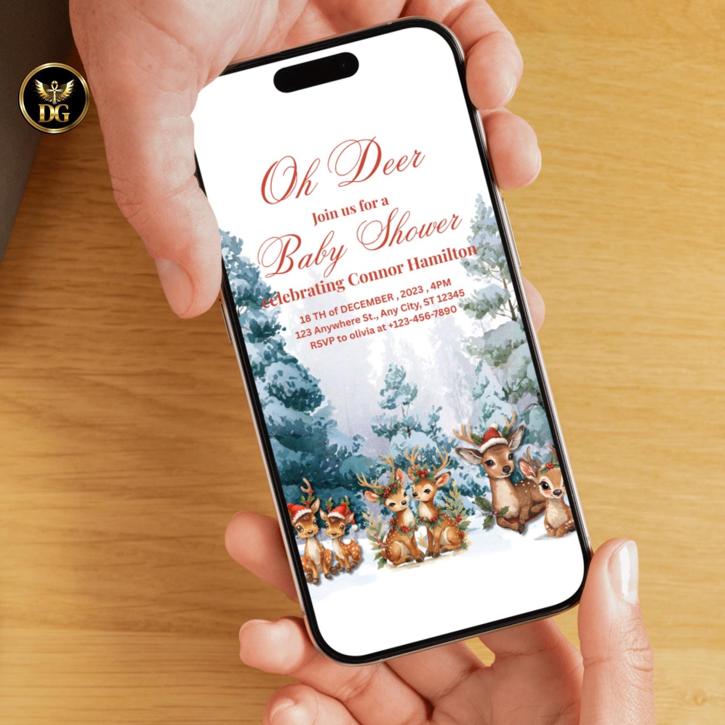 Oh Deer! Christmas Baby Shower Invitation | Baby Reindeer in Snow | Winter Digital & Print Template | Editable Canva