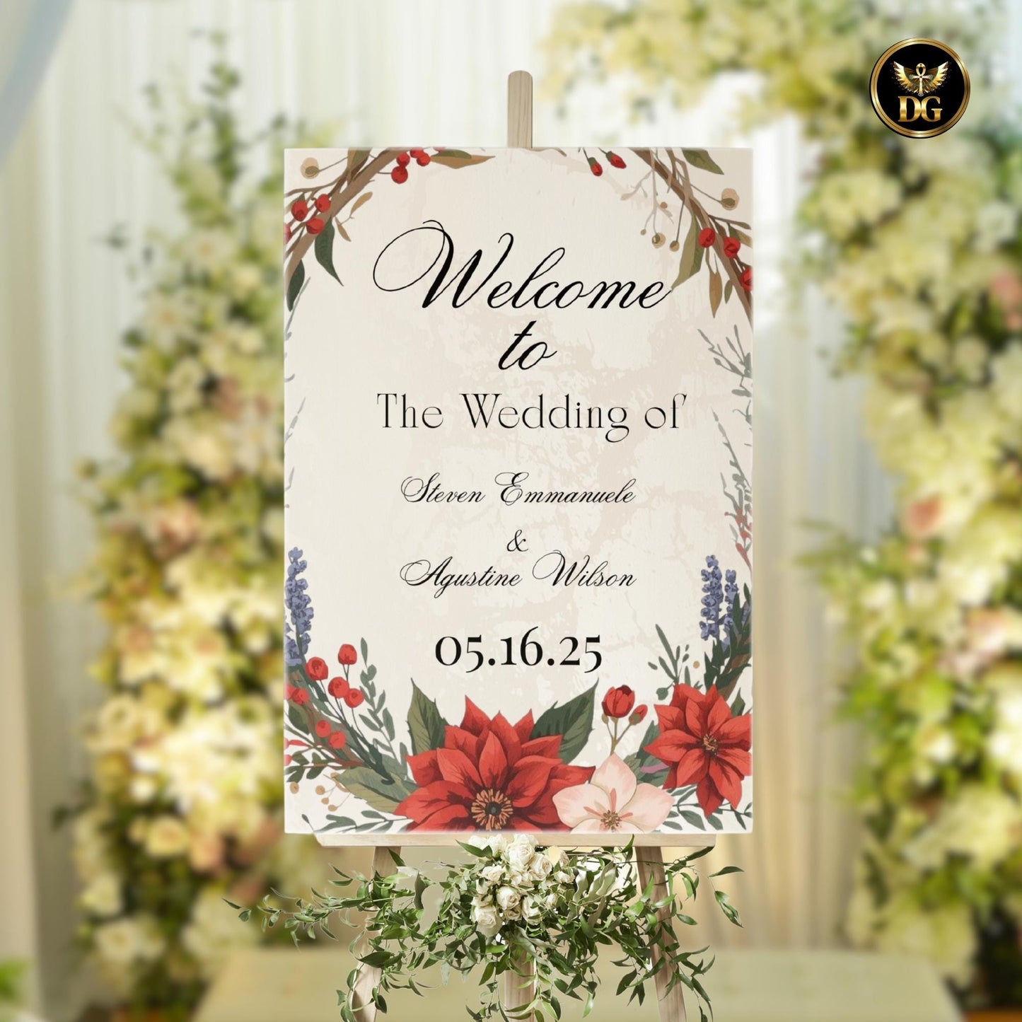 Ivory, Gold Christmas Wedding Bundle – 25 Editable Invitations, Menus, Signs & Stationery Templates