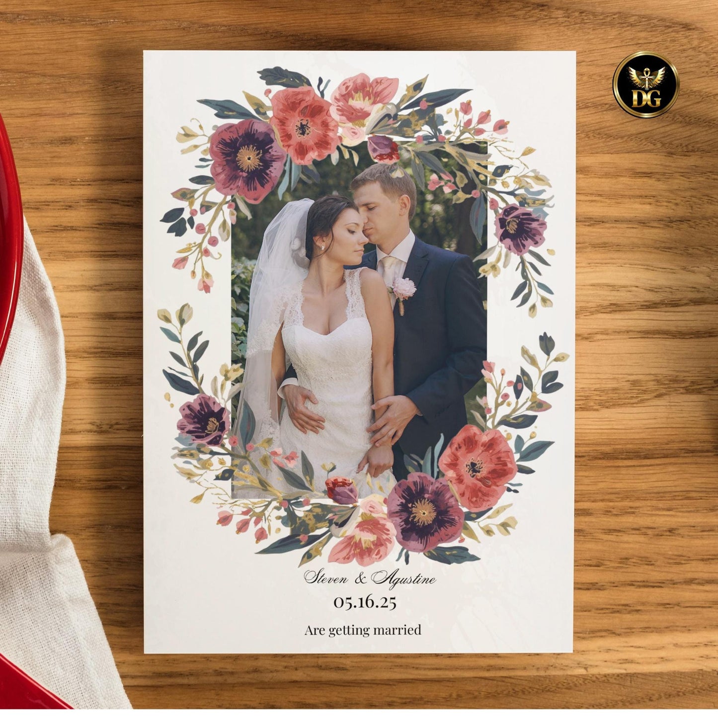 Elegant Ivory & Gold Floral Wreath Wedding Invitation Bundle | Editable Canva Templates