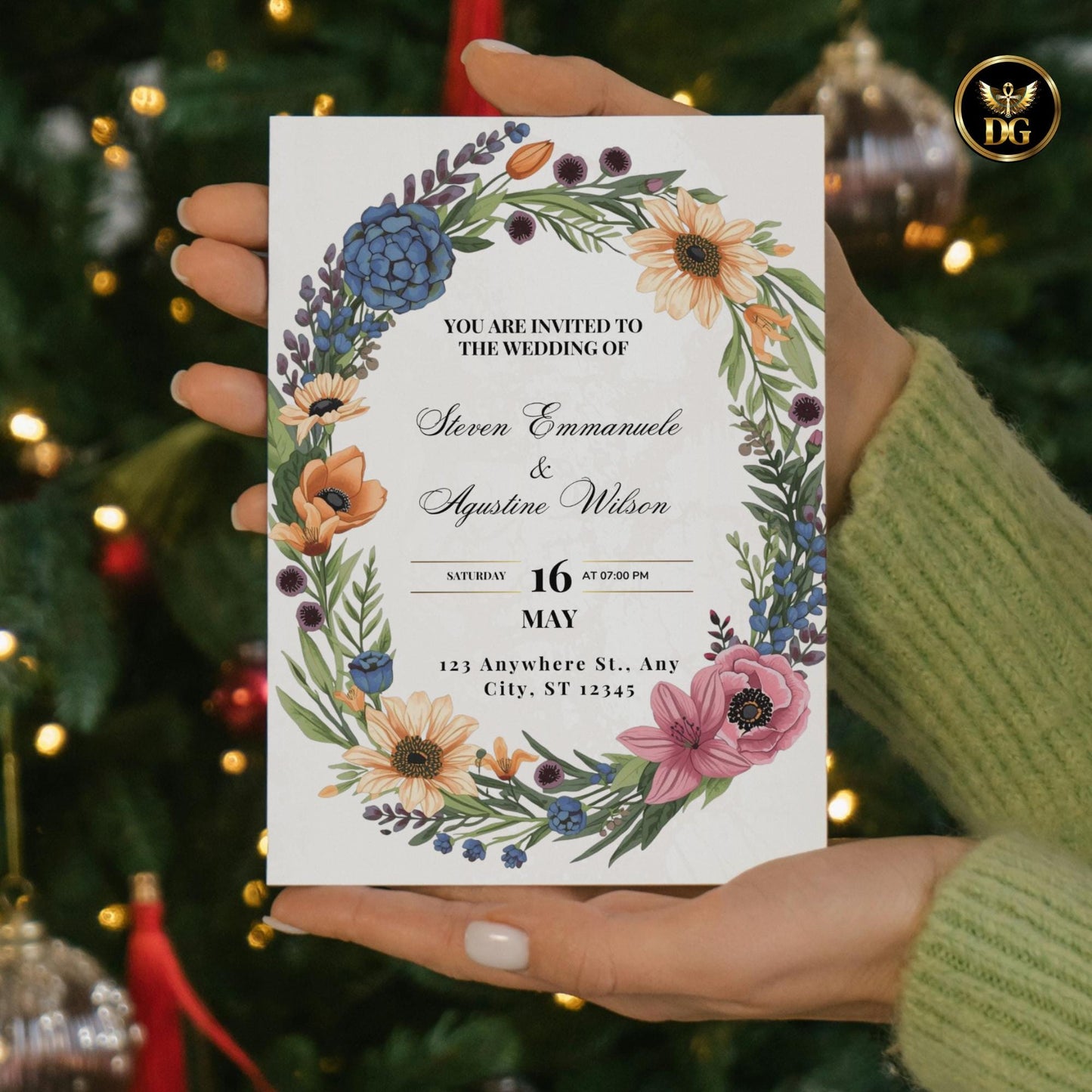 Floral Wreath Wedding Invitation Bundle | Elegant Botanical Canva Templates