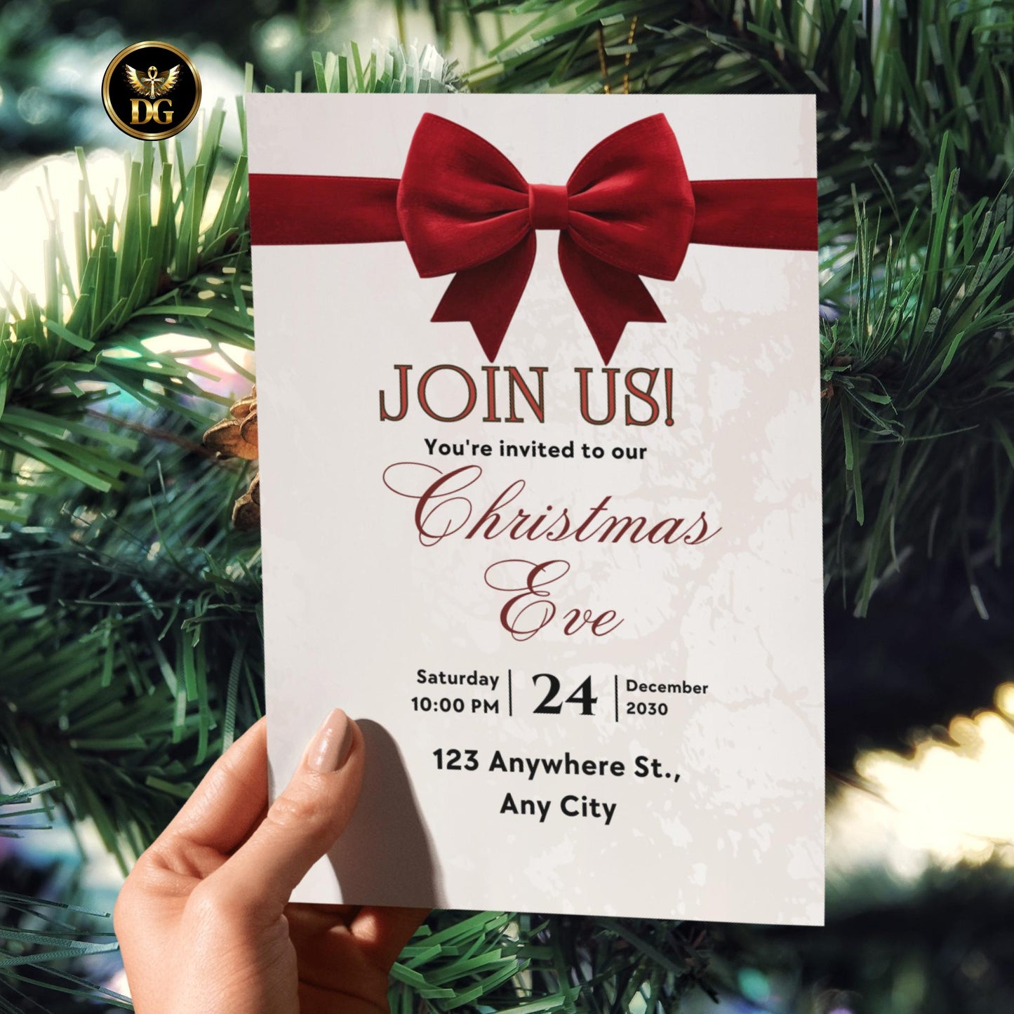 Elegant Cream Gold, Red Velvet Christmas Invitation Suite. Editable Canva Template for a Luxe Holiday Party, Digital & Printable.