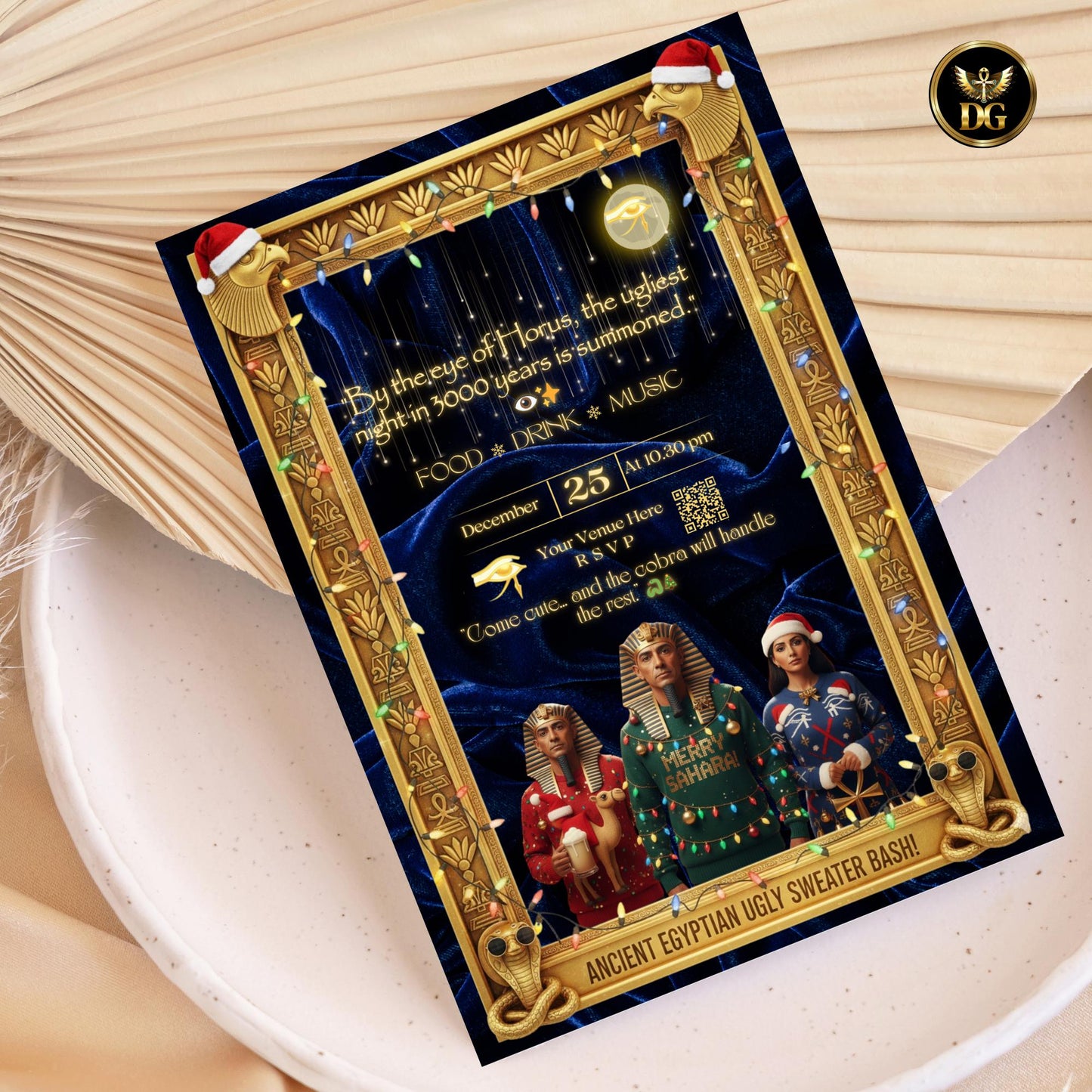 Egyptian Ugly Sweater Christmas Invitation | Eye of Horus Mythology Party Printable