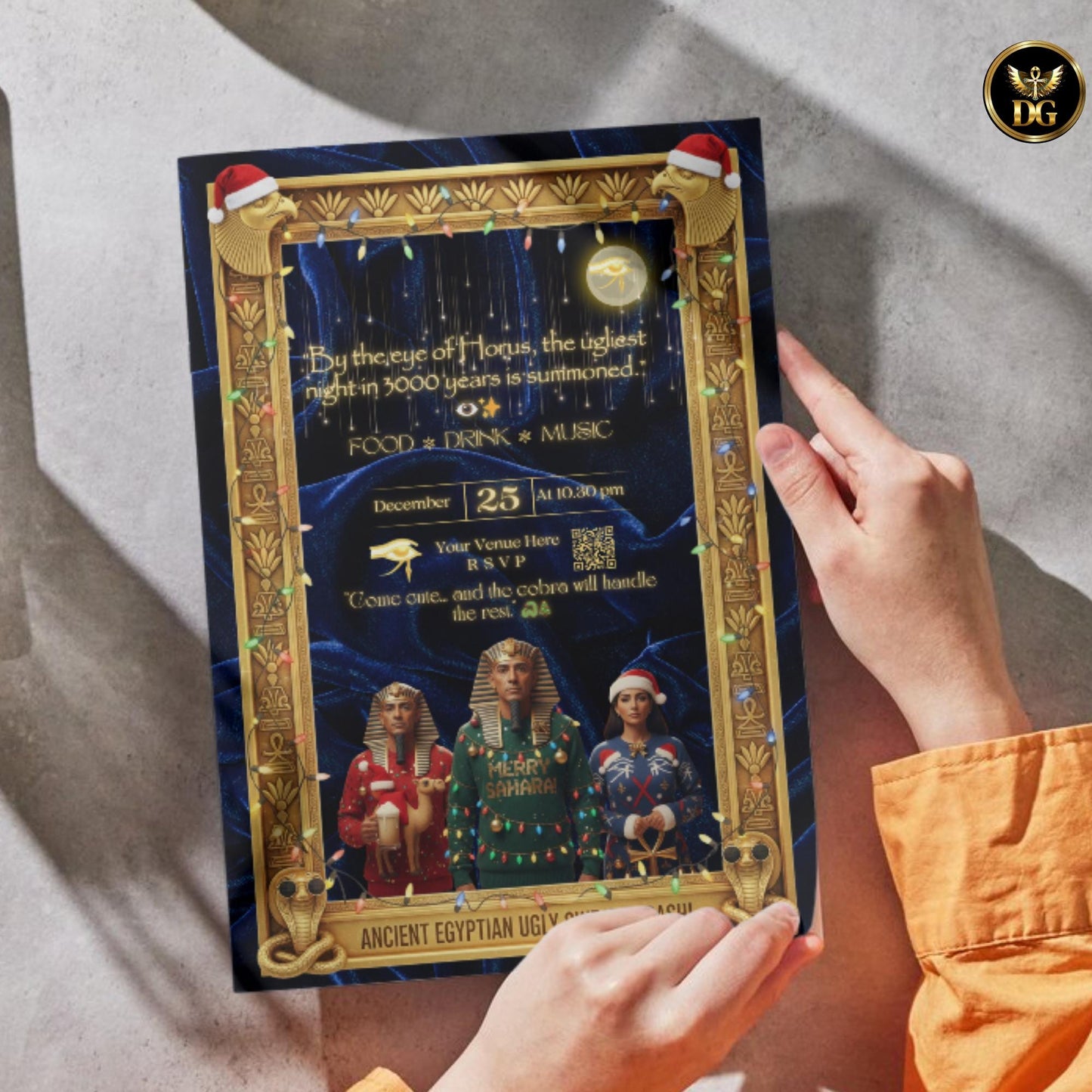 Egyptian Ugly Sweater Christmas Invitation | Eye of Horus Mythology Party Printable