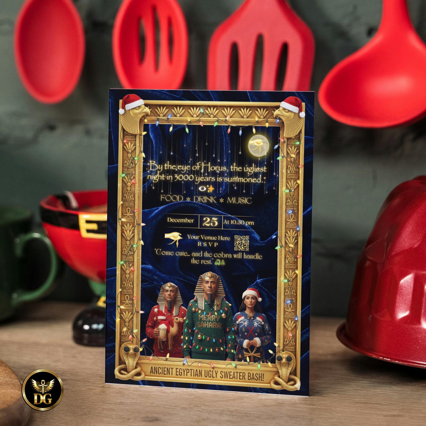 Egyptian Ugly Sweater Christmas Invitation | Eye of Horus Mythology Party Printable