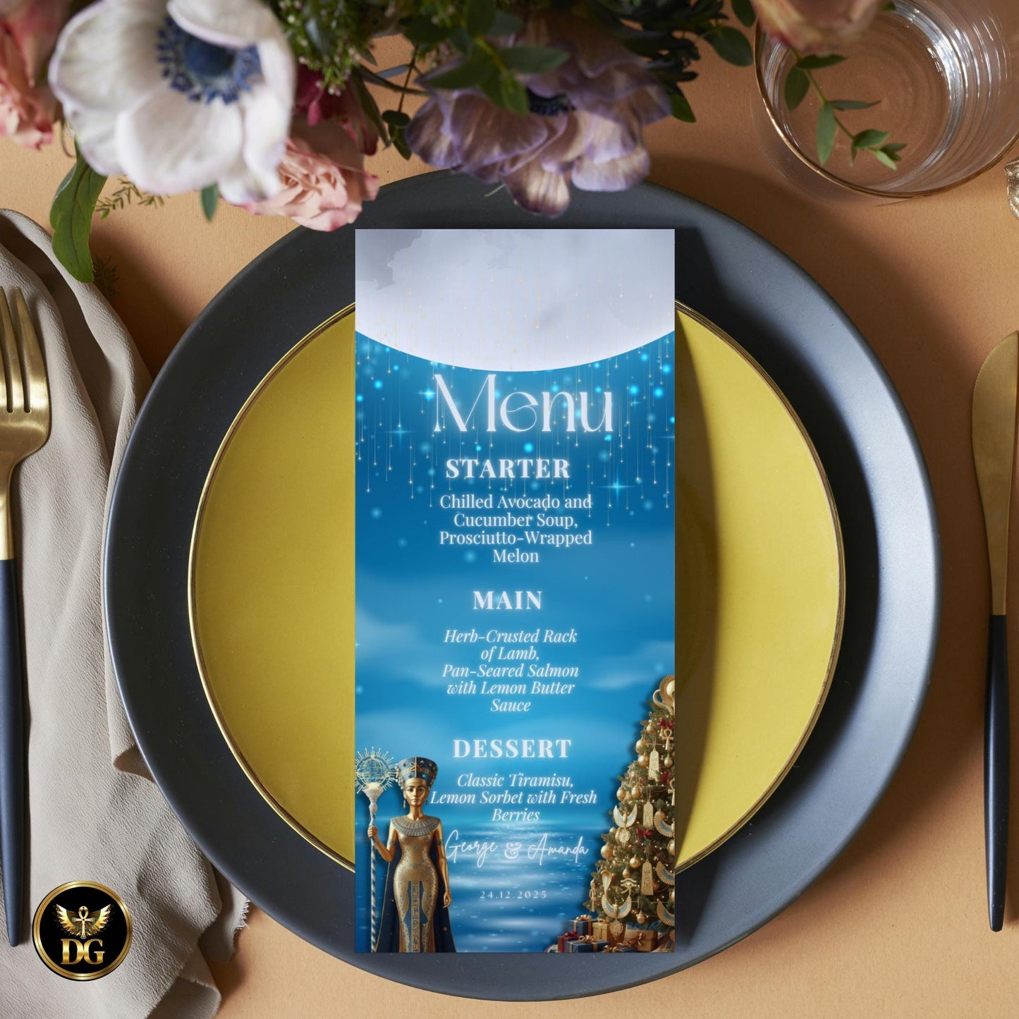 Nefertiti Christmas Eve Invitation Template - Egyptian Pharaoh Party Digital Bundle