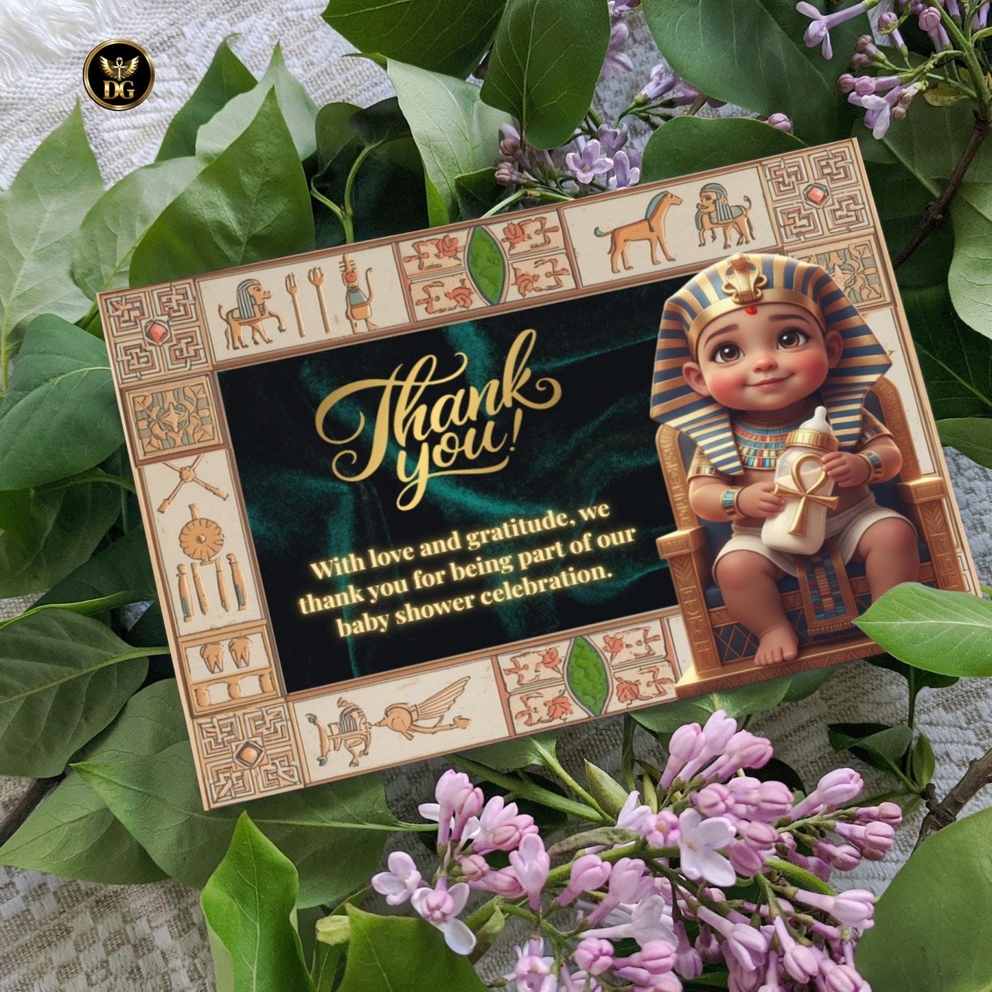 A Little Ruler Baby Shower | Royal Egyptian Pharaoh Invitation Suite, Emerald velvet Gold Theme, Digital & Printable"