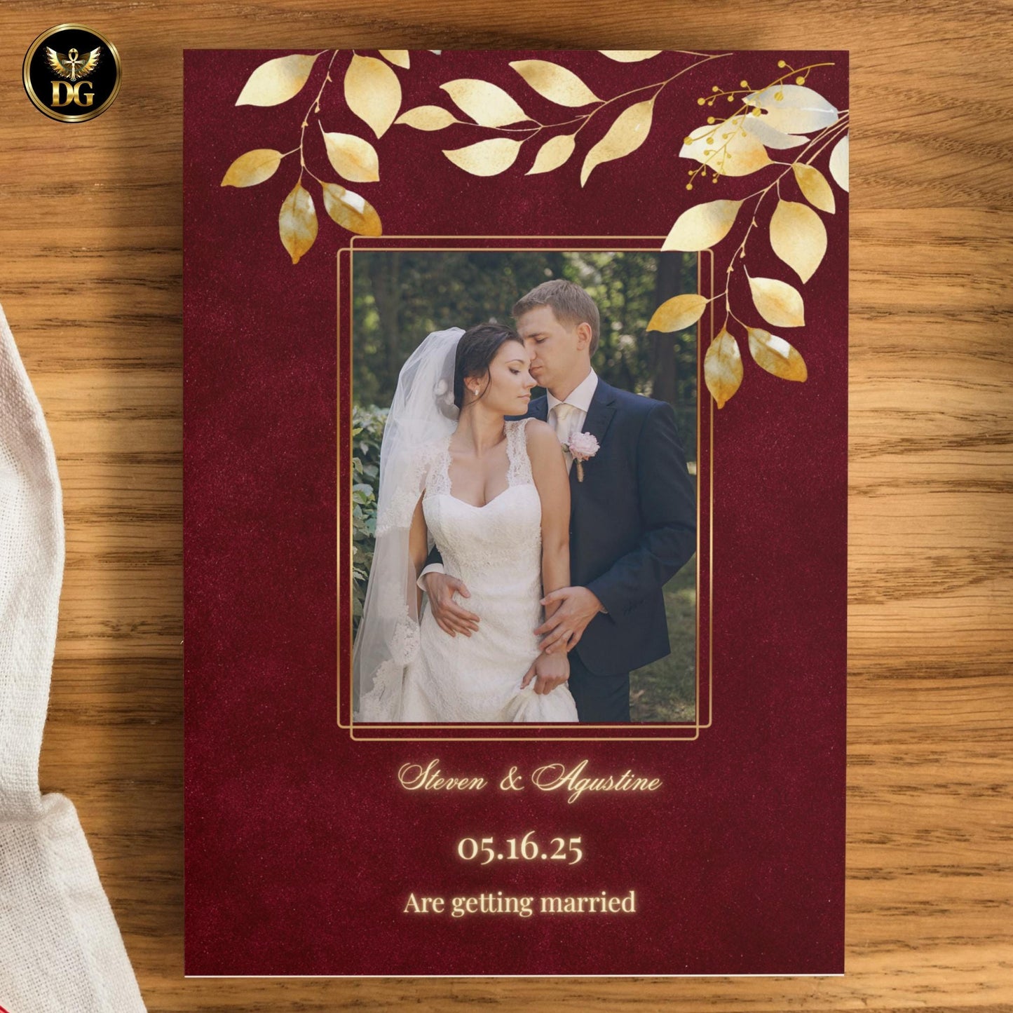 Burgundy Maroon Velvet, Gold Leaf Wedding Invitation Suite 8-Piece Canva Template Bundle | Luxury Digital & Printable Wedding Stationery Set