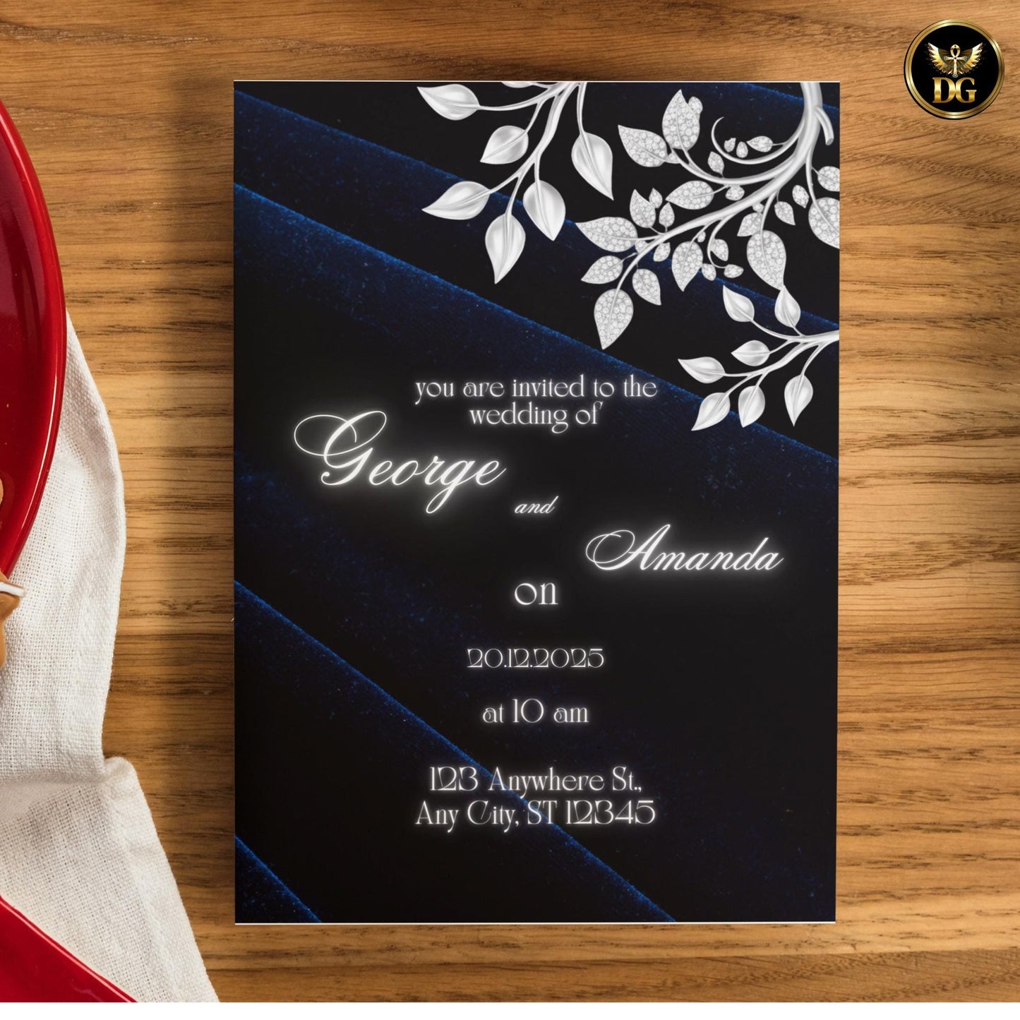 Navy Royal Velvet & White-Gold Diamond Wedding Suite | Luxury Canva Templates for Elegant Royal-Themed Weddings Premium Invitations