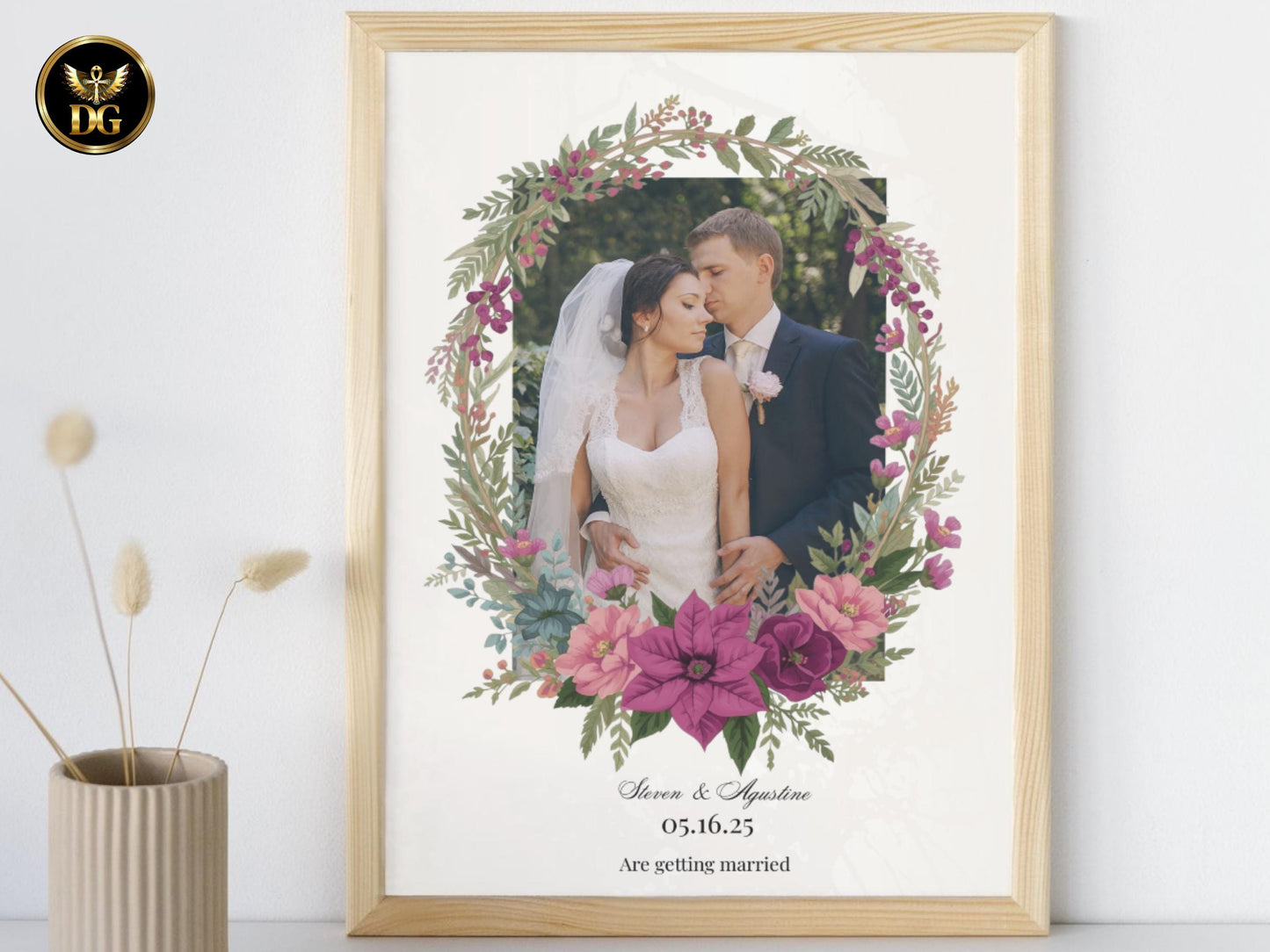 Purple Poinsettia Christmas Wedding Invitation Bundle | Gold Cream Winter Wedding Stationery | Christmas Wreath Design