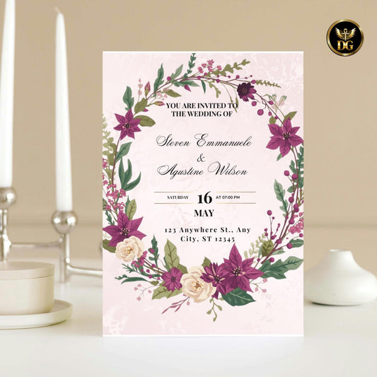 Purple Poinsettia Christmas Wreath Wedding Invitation Bundle | Pastel Pink Winter Wedding Stationery | Holiday Floral Design