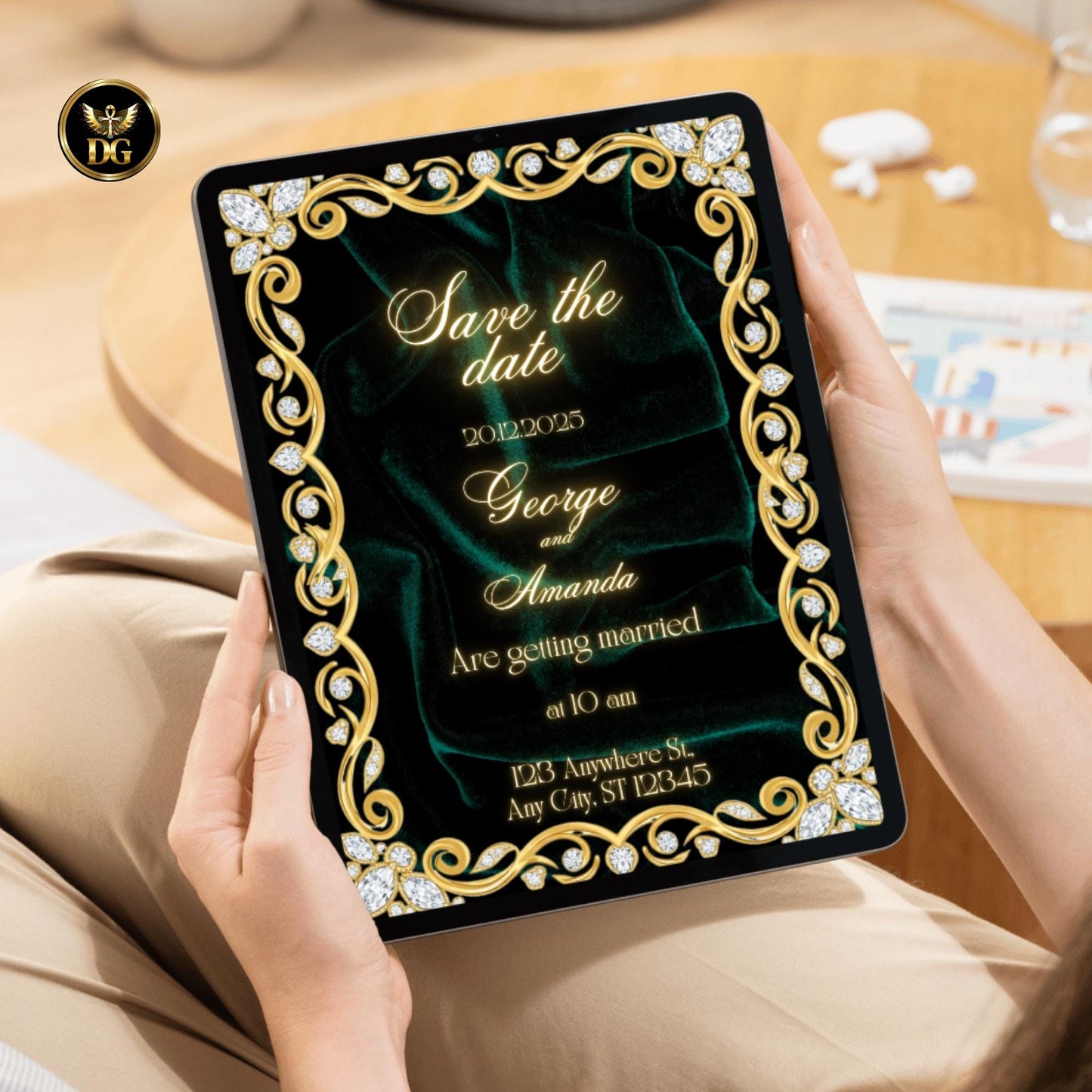 Emerald Gold & Diamond Luxury Wedding Invitation | Elegant Bandal-Inspired Canva Template | Royal Green Velvet Design