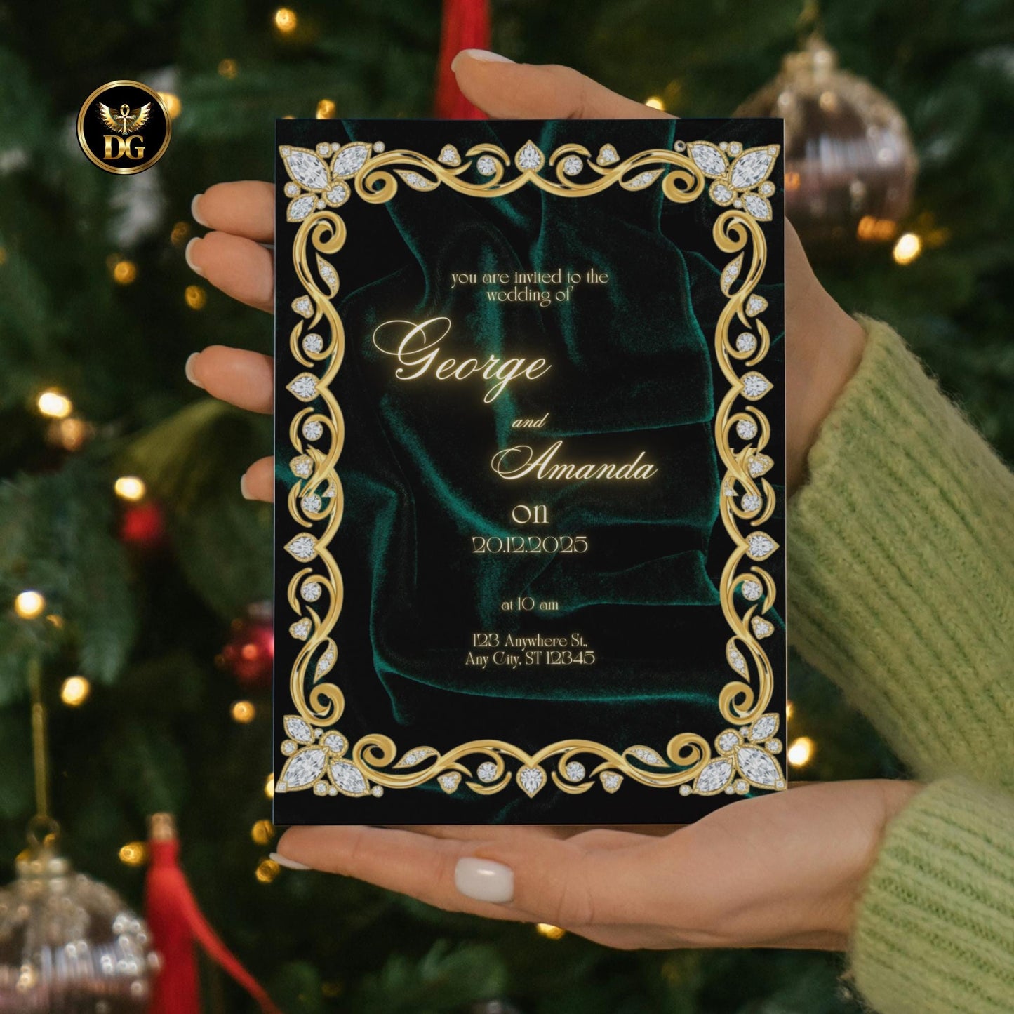 Emerald Gold & Diamond Luxury Wedding Invitation | Elegant Bandal-Inspired Canva Template | Royal Green Velvet Design