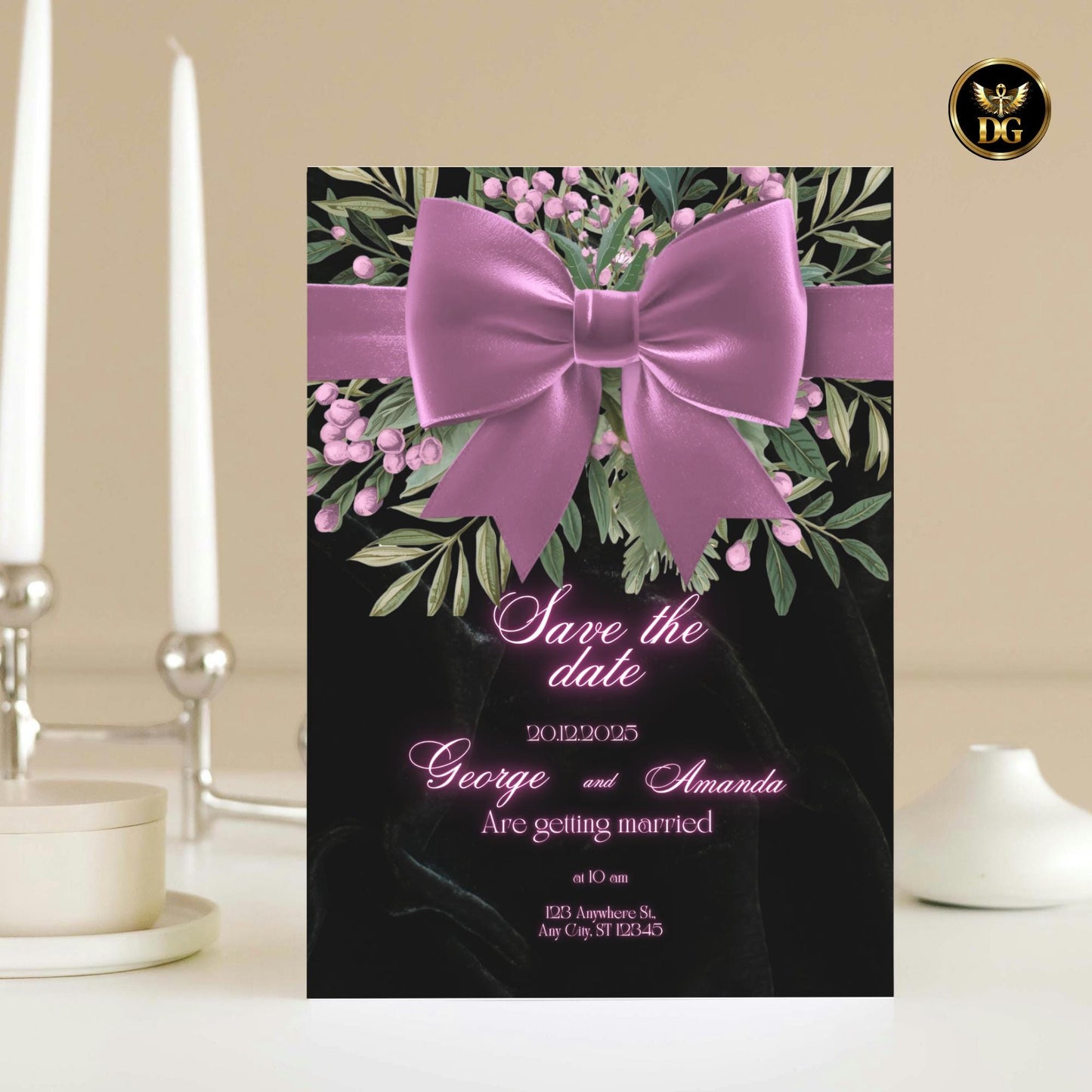 Black Velvet Wedding Invitation Suite | Luxury Purple Berry & Velvet Bow Canva Templates | Elegant Editable 8-Piece Invitation Bundle