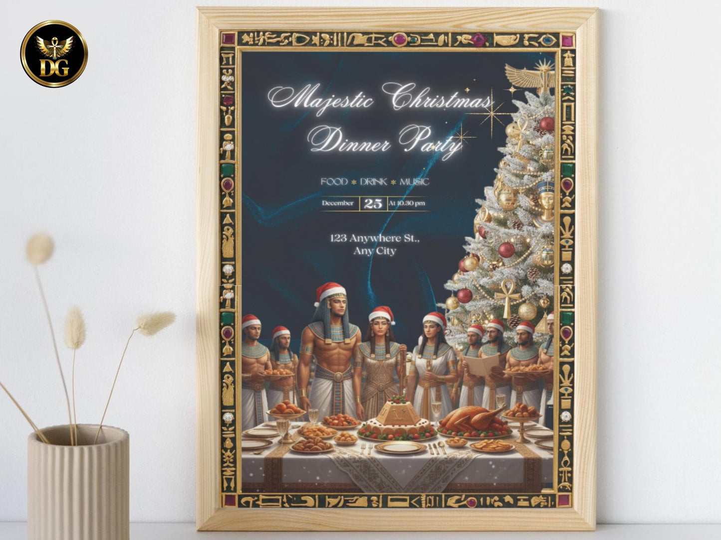 Egyptian Christmas Dinner Party Bundle | Pharaonic Canva Templates | Ancient Egypt Invitations, Menu, RSVP, Holiday Decor Printable