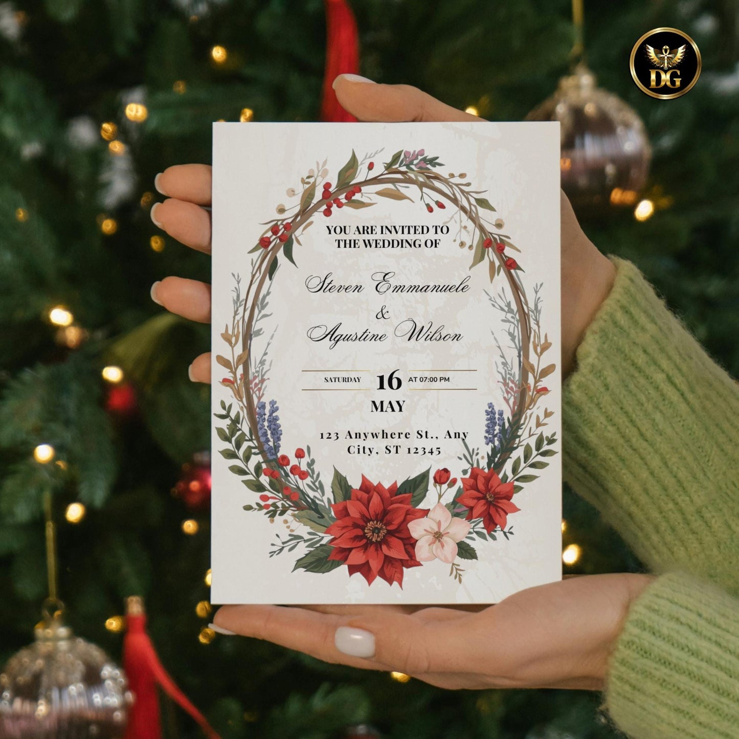 Ivory, Gold Christmas Wedding Bundle – 25 Editable Invitations, Menus, Signs & Stationery Templates