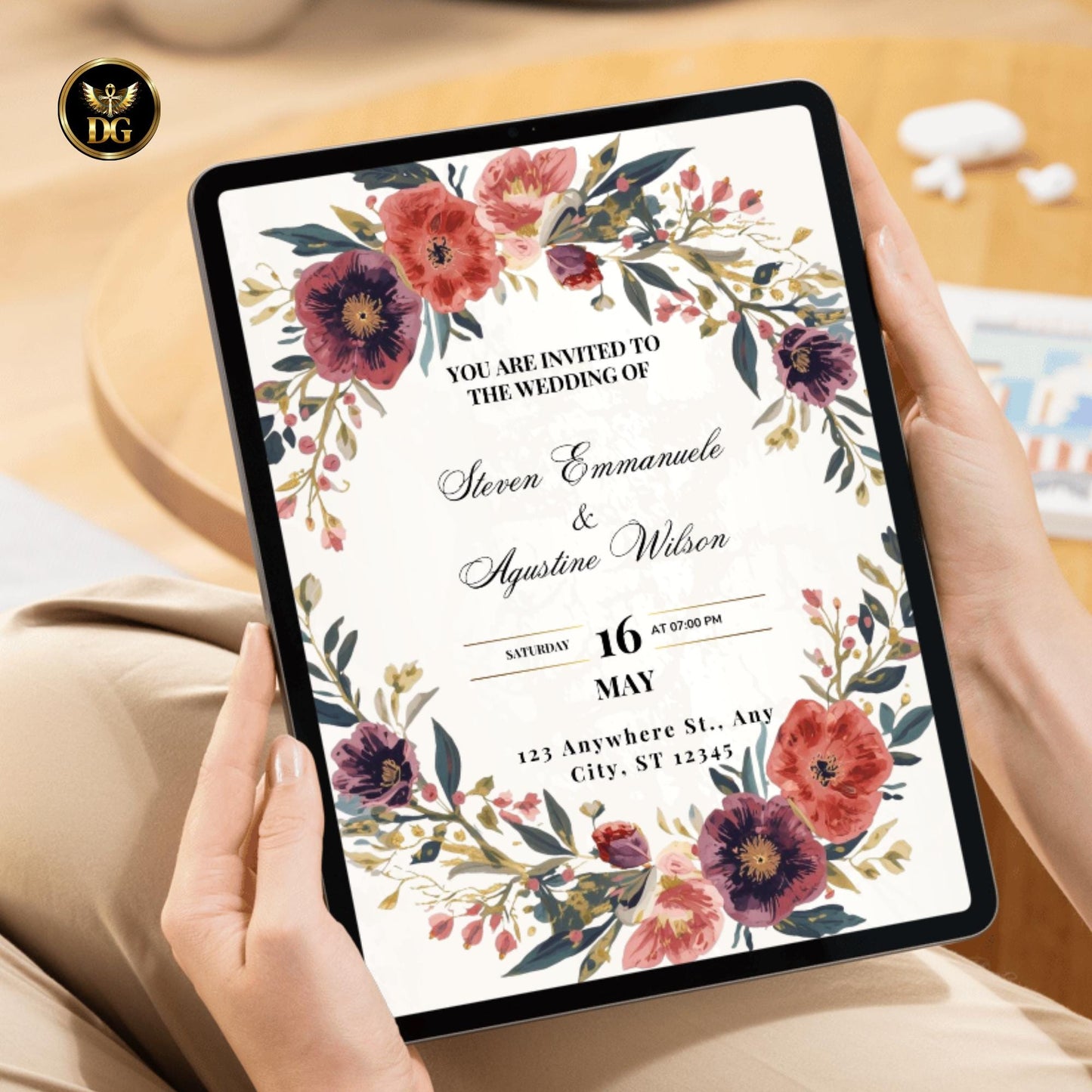 Elegant Ivory & Gold Floral Wreath Wedding Invitation Bundle | Editable Canva Templates