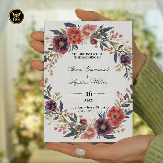 Elegant Ivory & Gold Floral Wreath Wedding Invitation Bundle | Editable Canva Templates