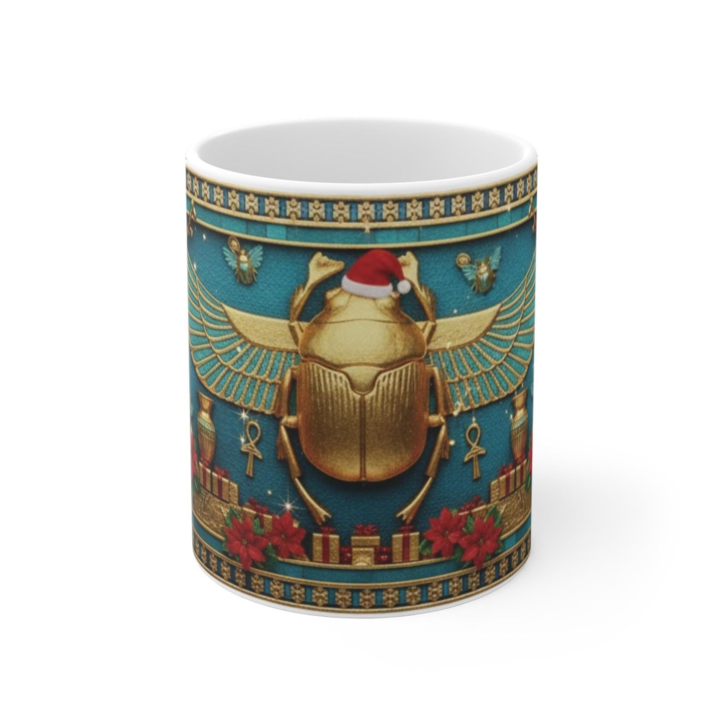 Egyptian Scarab Christmas Mug | Holiday Scarab Beetle Coffee Cup
