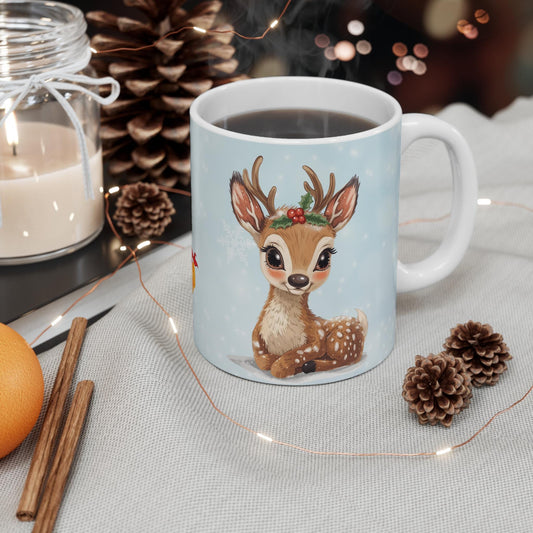 Merry Christmas Reindeer Mug | Holiday Ceramic Coffee Cup