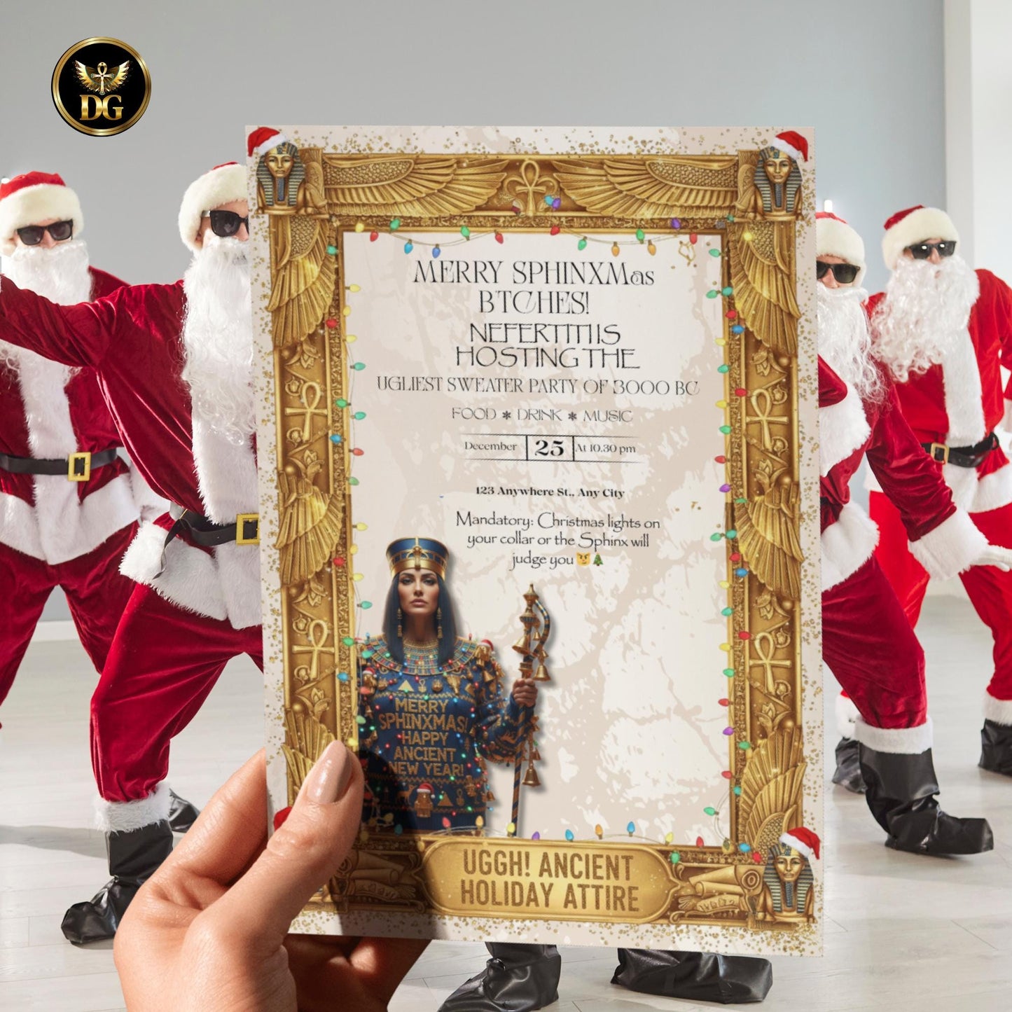 King Tut's Ugly Sweater Party! Golden Egyptian Christmas Invitation. Instant Digital Download for Your Legendary Holiday Party!
