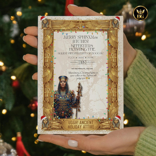 King Tut's Ugly Sweater Party! Golden Egyptian Christmas Invitation. Instant Digital Download for Your Legendary Holiday Party!