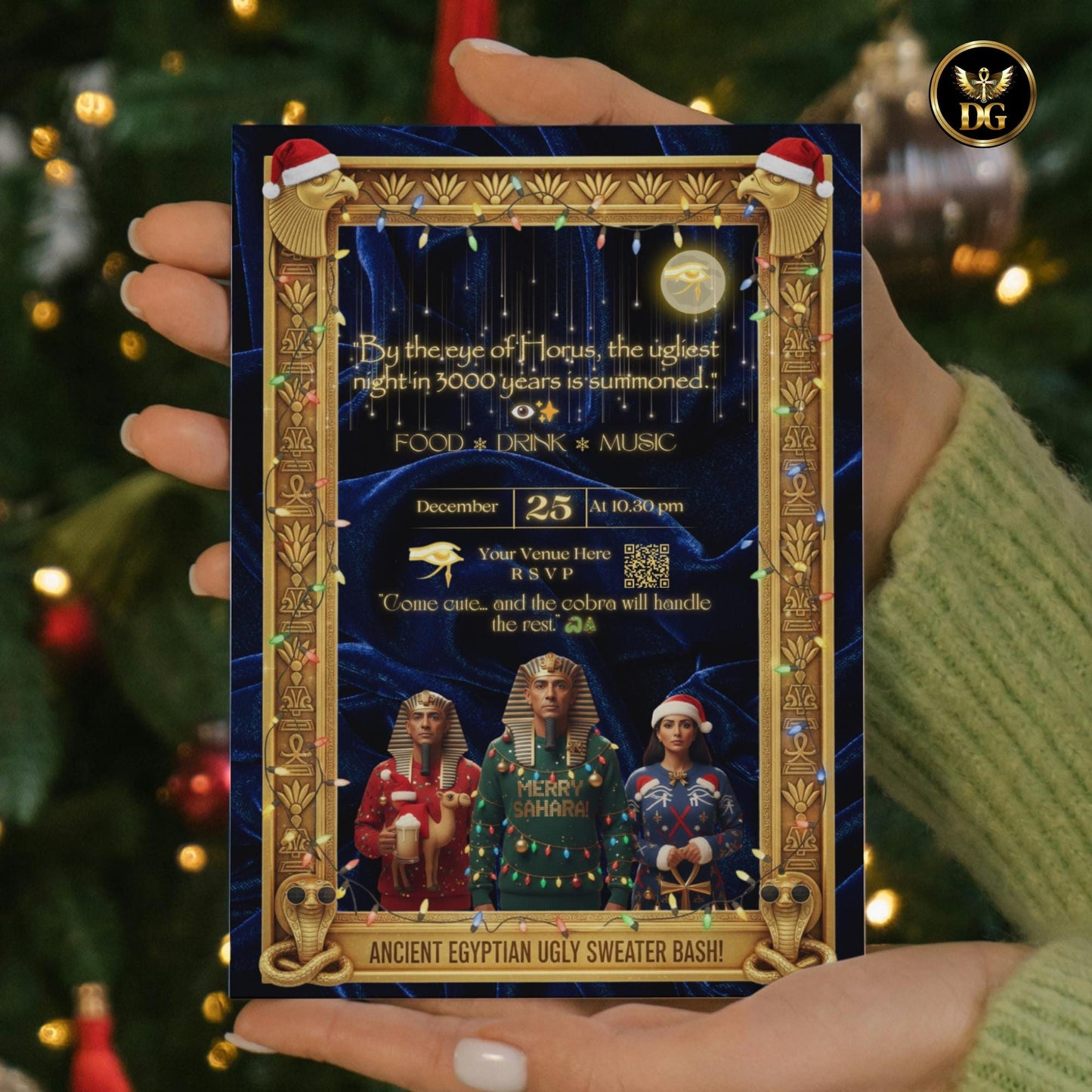 Egyptian Ugly Sweater Christmas Invitation | Eye of Horus Mythology Party Printable