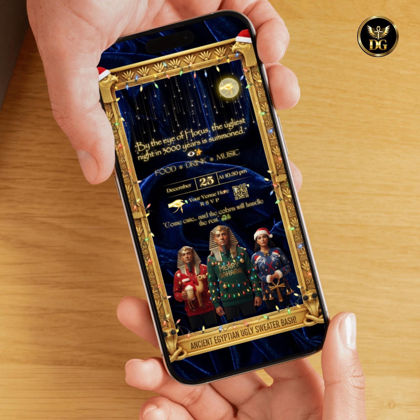 Egyptian Ugly Sweater Christmas Invitation | Eye of Horus Mythology Party Printable