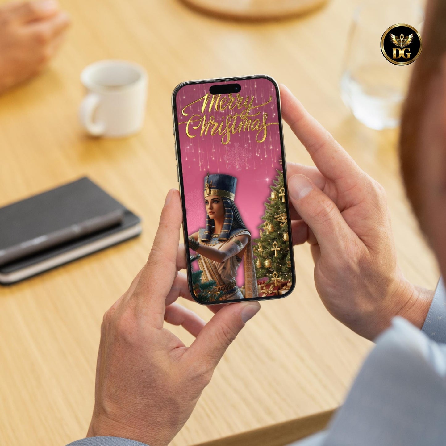 Bundle of 8 Luxe Pharaoh Queen Christmas Cards – Editable Canva Templates – Instant Download