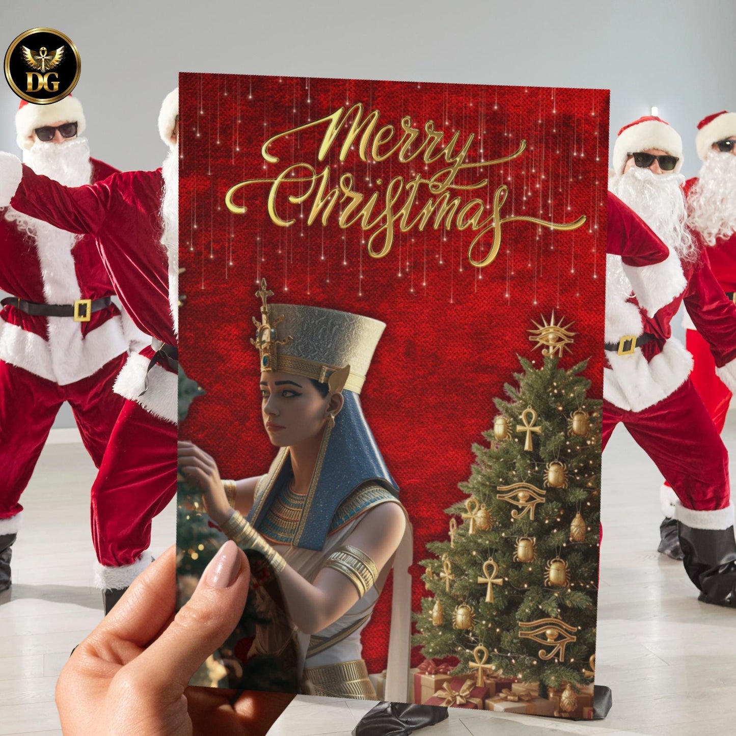 Bundle of 8 Luxe Pharaoh Queen Christmas Cards – Editable Canva Templates – Instant Download