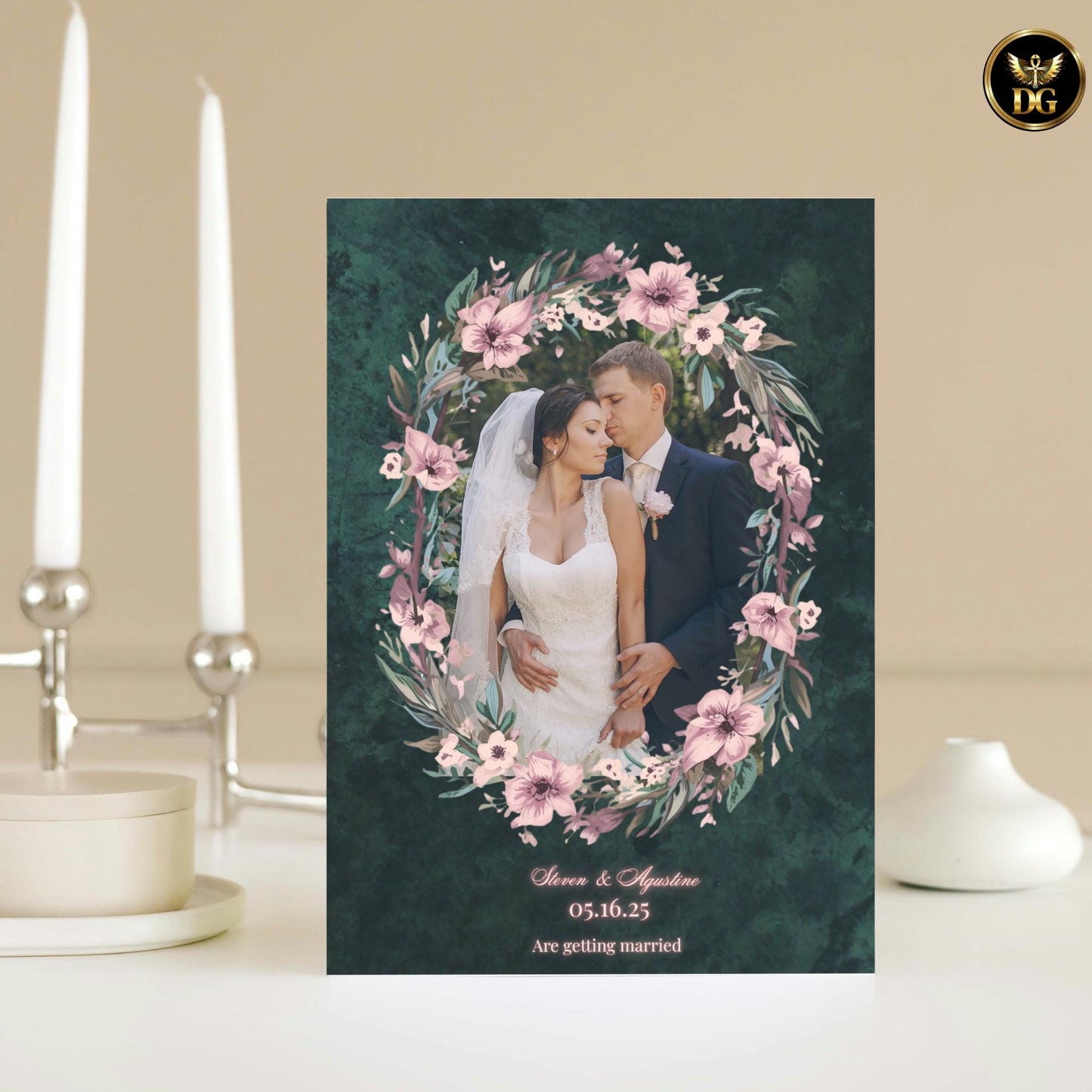 Emerald Velvet Wedding Suite Pink Floral Wreath Invitation Editable Canva Templates Luxury Green Wedding Bundle Elegant Printable Stationery