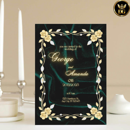 Emerald Green & Gold Luxury Wedding Invitations | Royal Velvet Canva Template | Elegant Bandal Design | Printable Wedding Suite