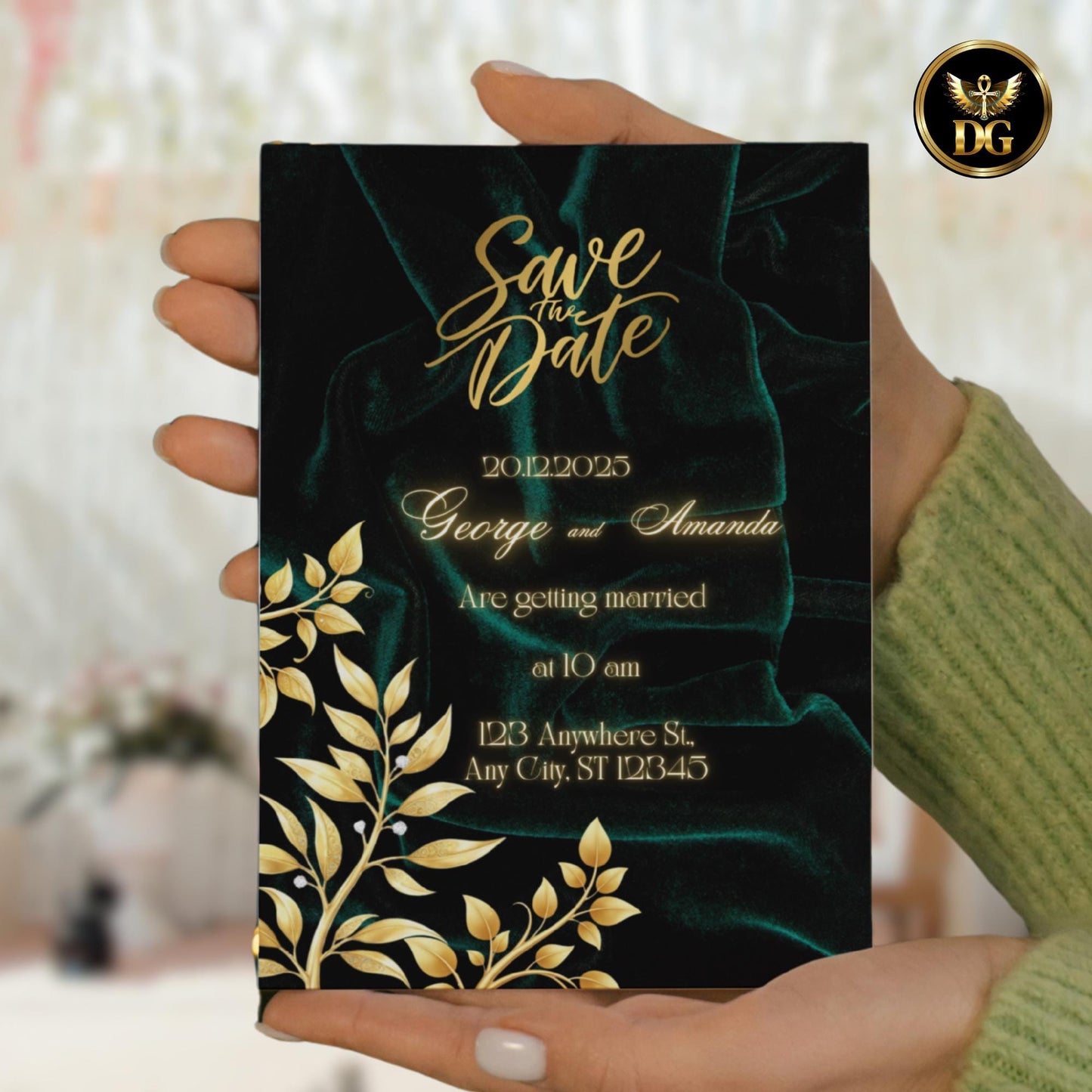 Emerald Velvet Gold Diamond Wedding Invitation Suite | Luxury Royal Bandal-Inspired Canva Templates for Elegant, Timeless & Opulent Weddings