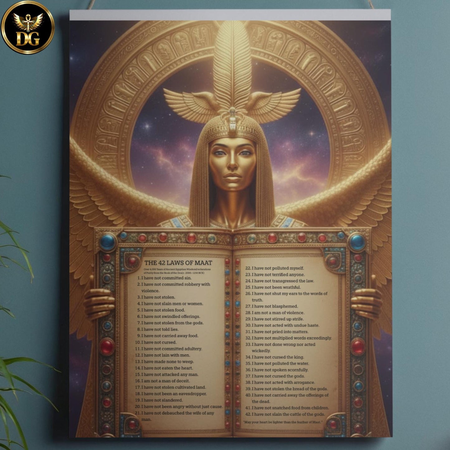 Christmas Gift – Goddess Ma’at 42 Laws Wall Art – 5 Sizes
