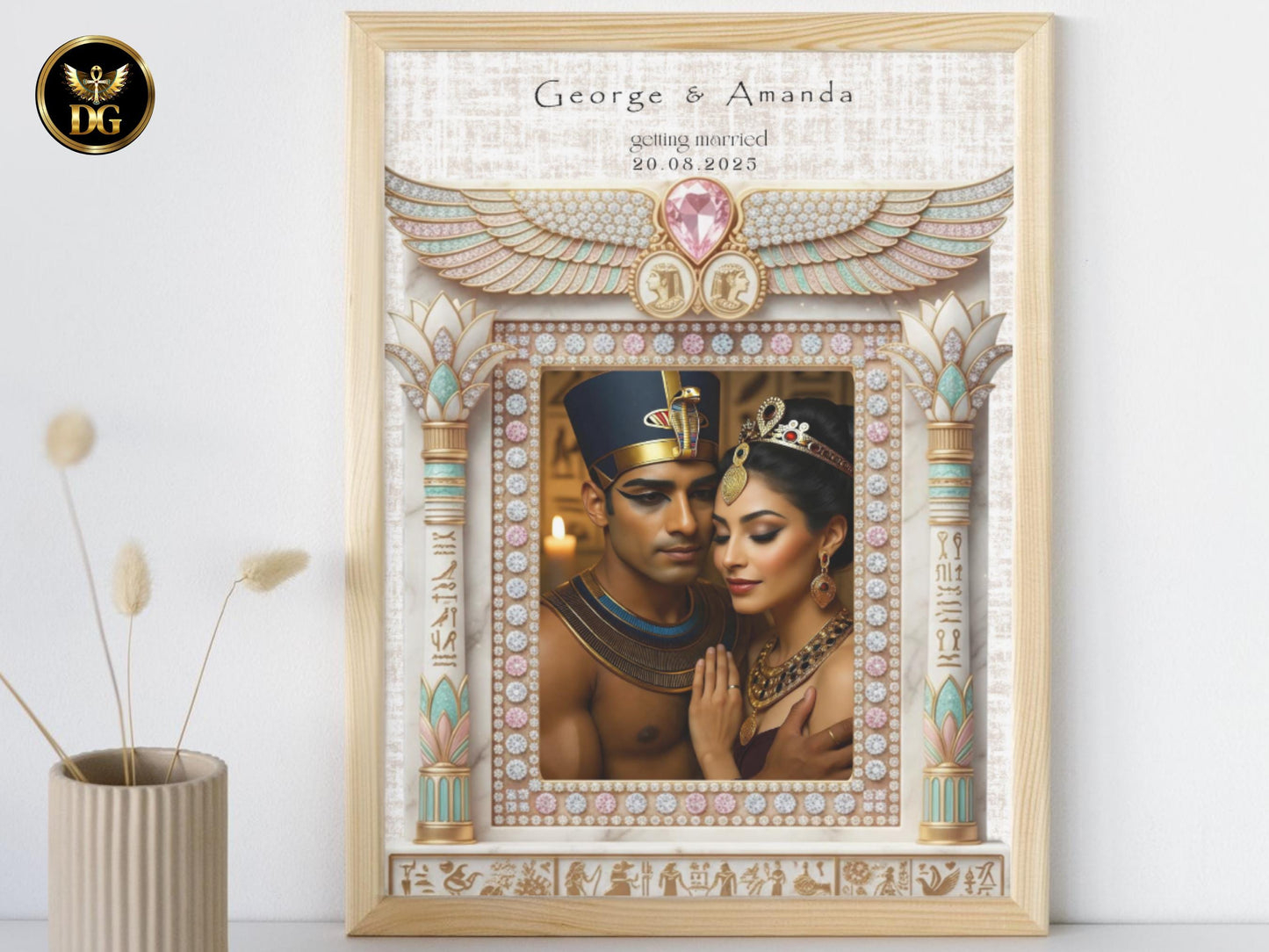 Ivory Pharaonic wedding theme • Beige linen background • Soft, elegant bandal • Egyptian royal aesthetic
