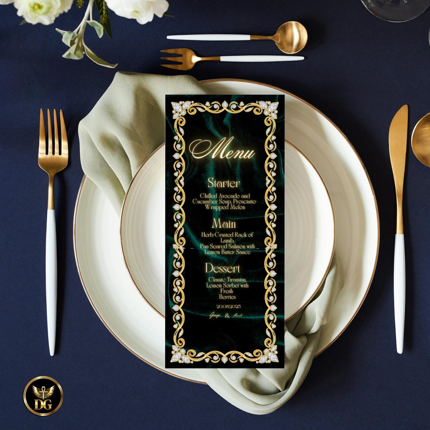 Emerald Gold & Diamond Luxury Wedding Invitation | Elegant Bandal-Inspired Canva Template | Royal Green Velvet Design