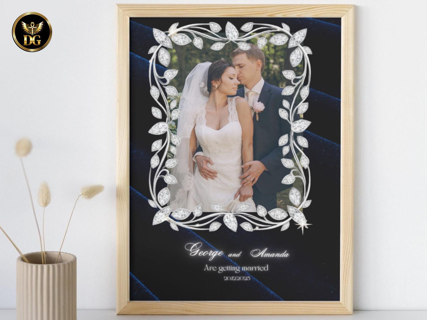 Navy Velvet & White Gold Diamond Wedding Invitation Suite | Luxury Bandal-Inspired Canva Template | Elegant Royal Printable Design