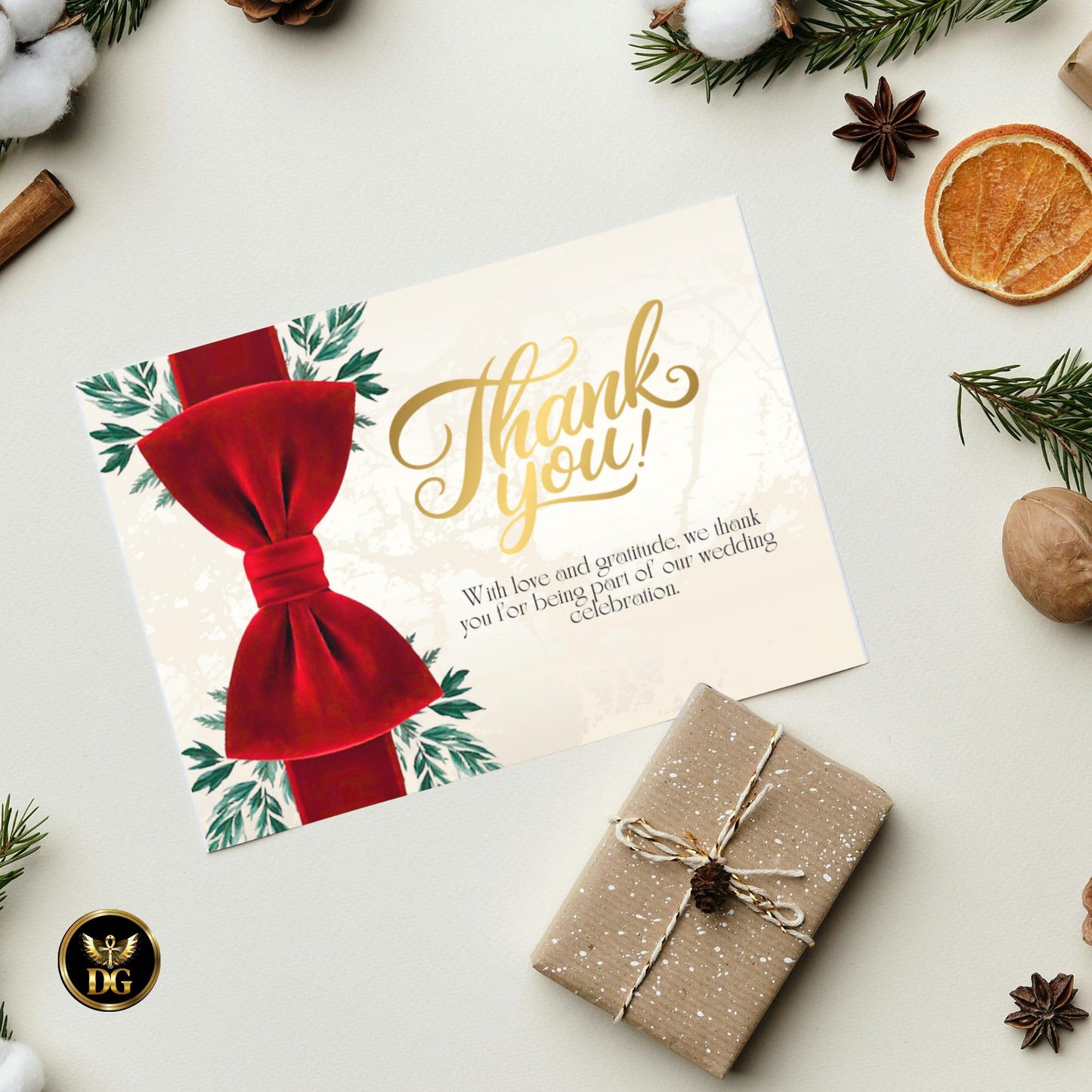 Luxe Velvet Wedding Invitation Suite – Elegant Winter Wedding Templates with Cream-Gold Glow, Red Bow & Evergreen Accents