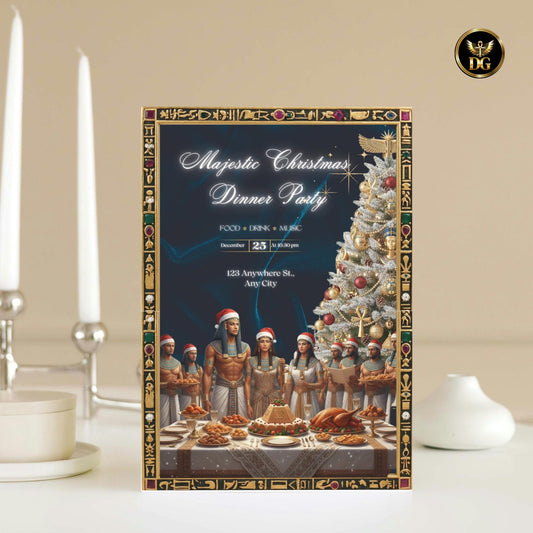 Egyptian Christmas Dinner Party Bundle | Pharaonic Canva Templates | Ancient Egypt Invitations, Menu, RSVP, Holiday Decor Printable