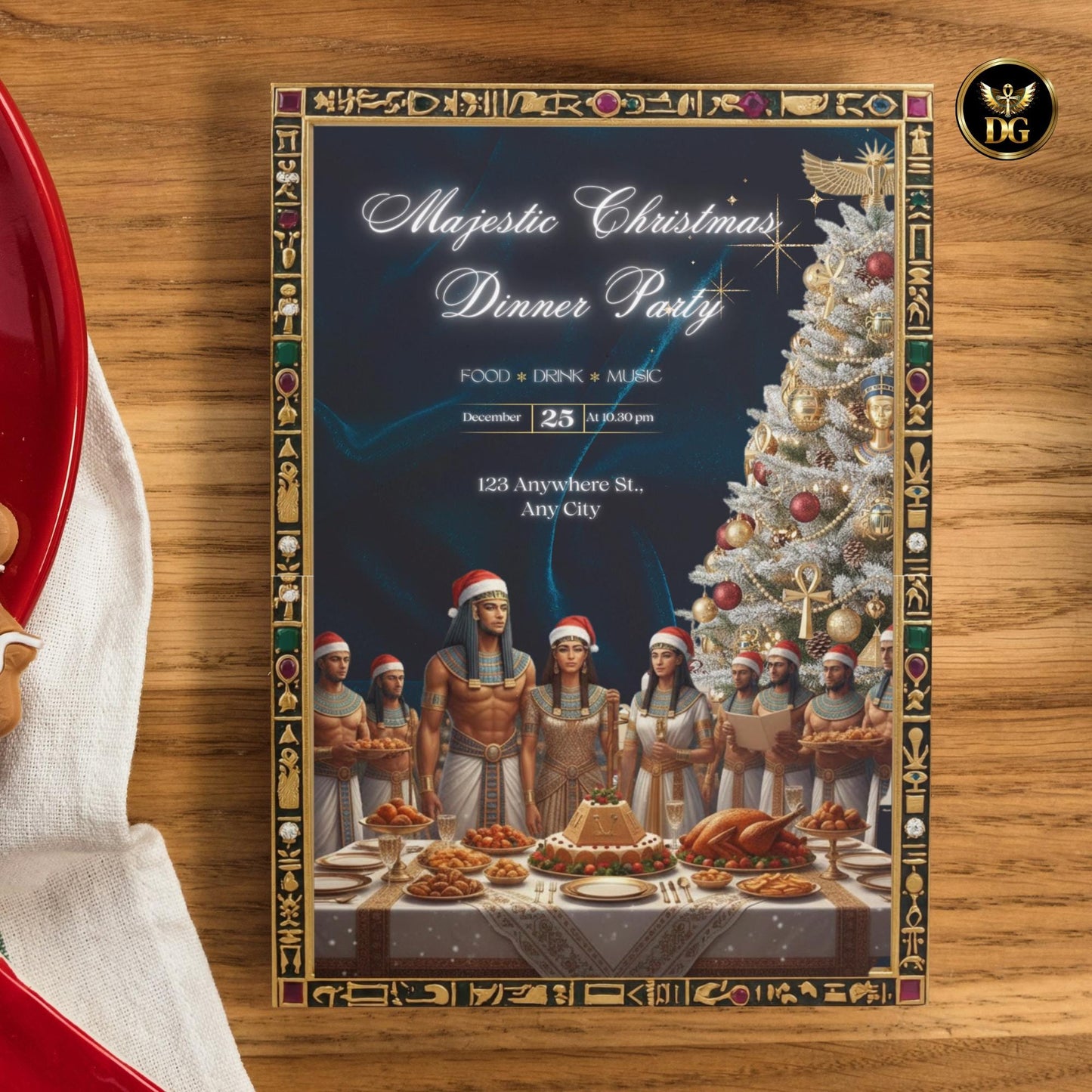 Egyptian Christmas Dinner Party Bundle | Pharaonic Canva Templates | Ancient Egypt Invitations, Menu, RSVP, Holiday Decor Printable