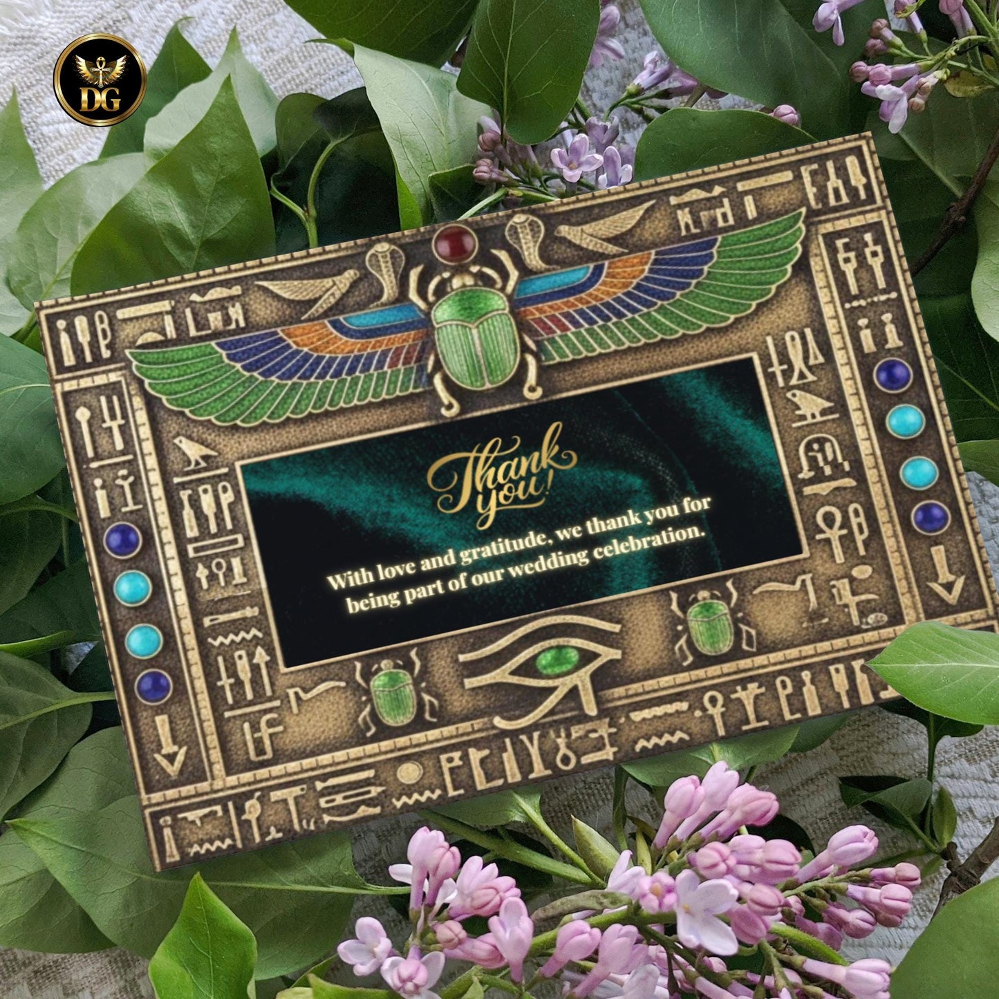 The Emerald Dynasty – Luxurious Emerald Velvet & Gold Egyptian Wedding Bandal Invitation Suite