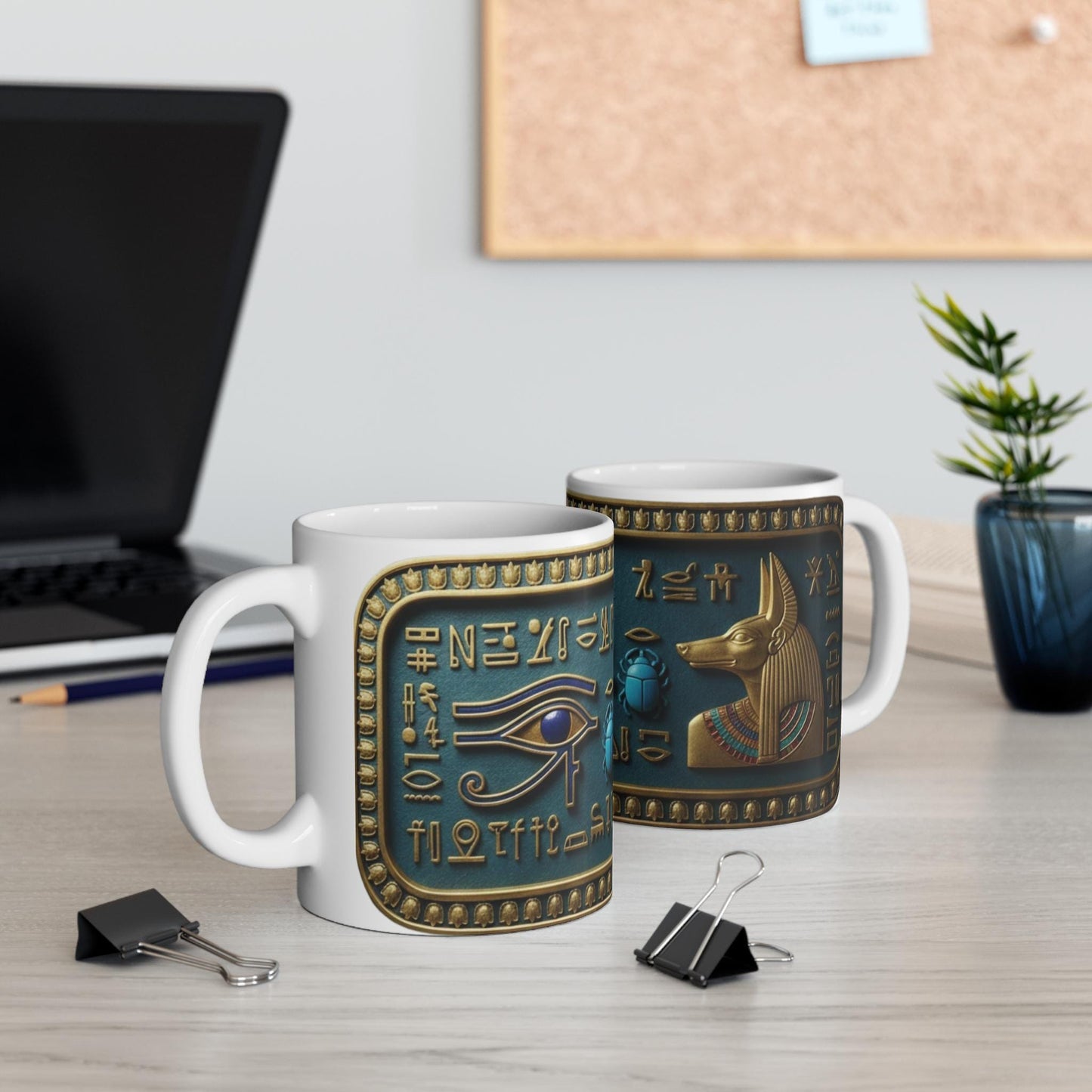 Egyptian Hieroglyphs Ankh Eye Mug | Ancient Egypt Scarab Symbols