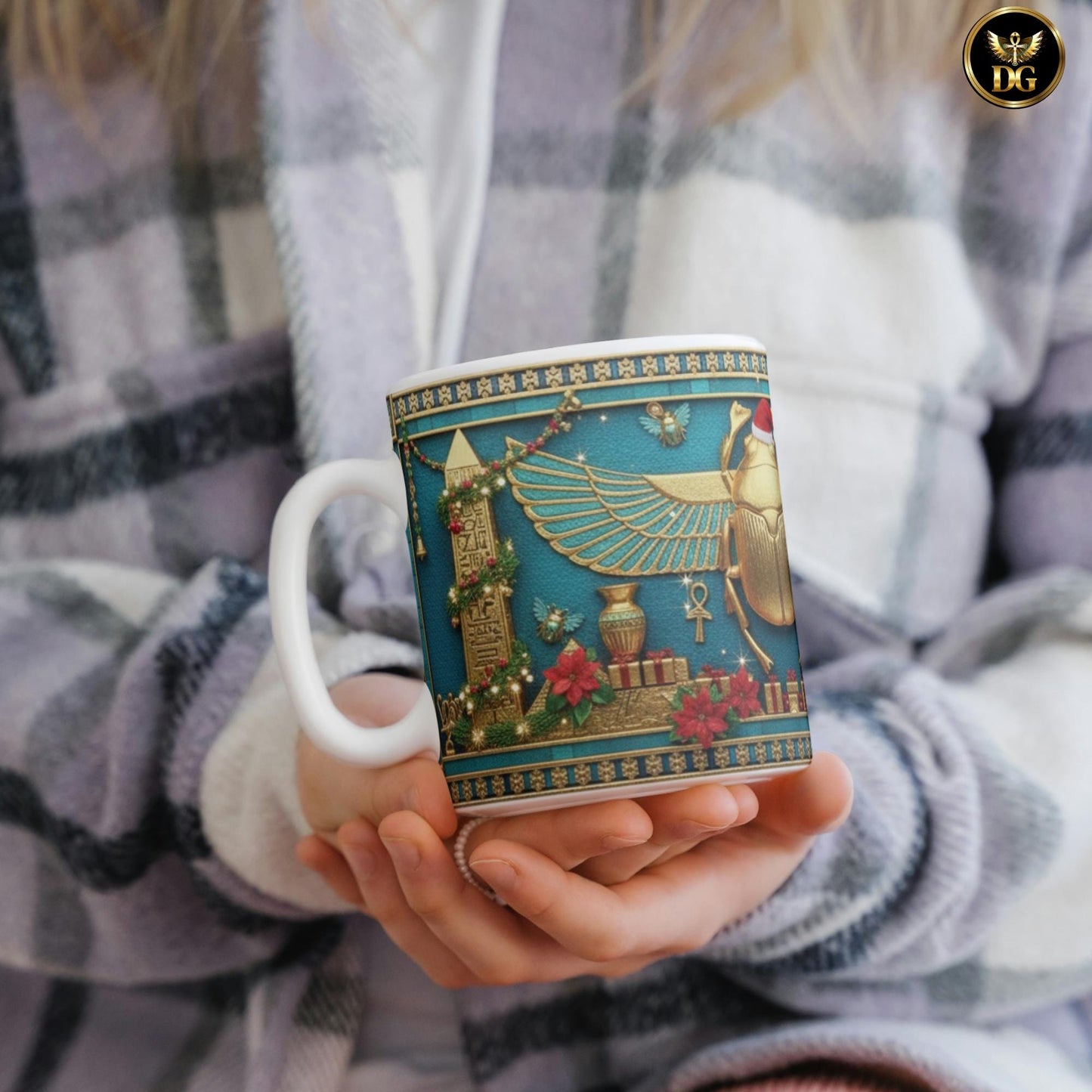 Egyptian Scarab Christmas Mug | Holiday Scarab Beetle Coffee Cup