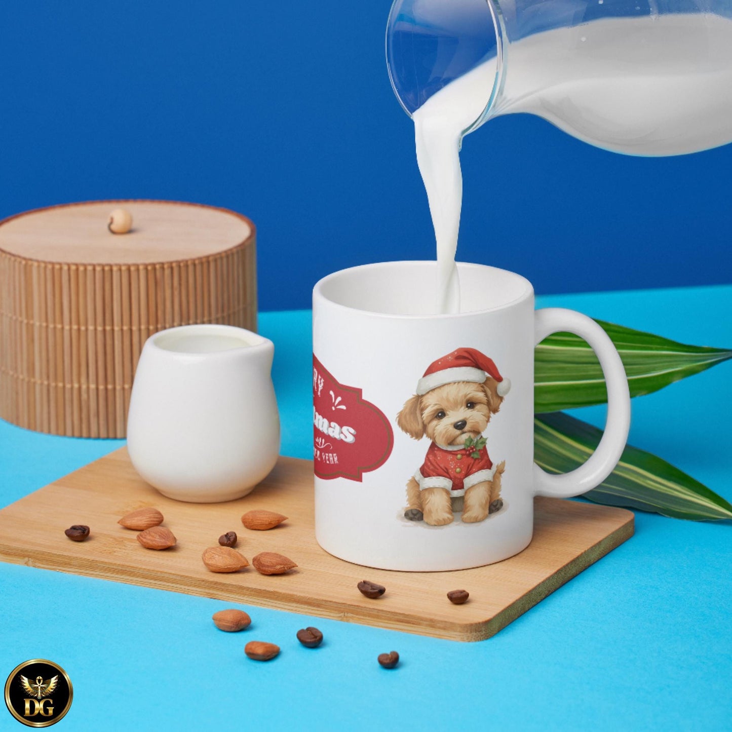 Cute Puppy in Santa Hat Mug | Merry Christmas Holiday Coffee Cup