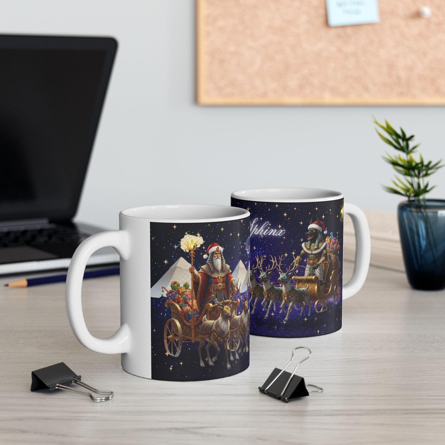 Egyptian Christmas Mug - Anubis Santa Sphinx Holiday Cup - Unique Pharaoh Christmas GiftMerry Sleigh Night reindeer sleigh Mug | Christmas