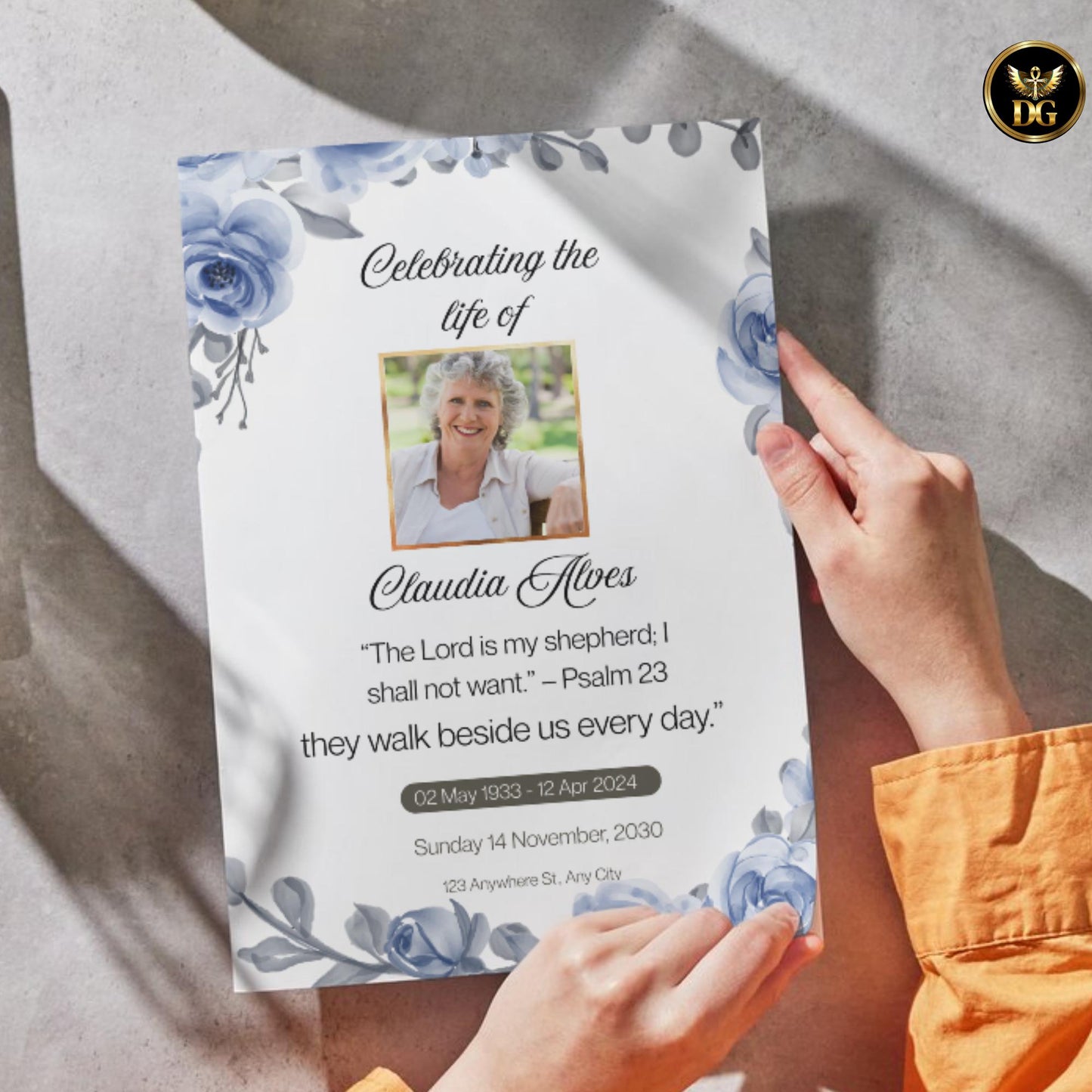 Funeral Invitation & Program Template | Soft Blue Floral Frame | Printable  Digital Memorial Set | Editable Canva