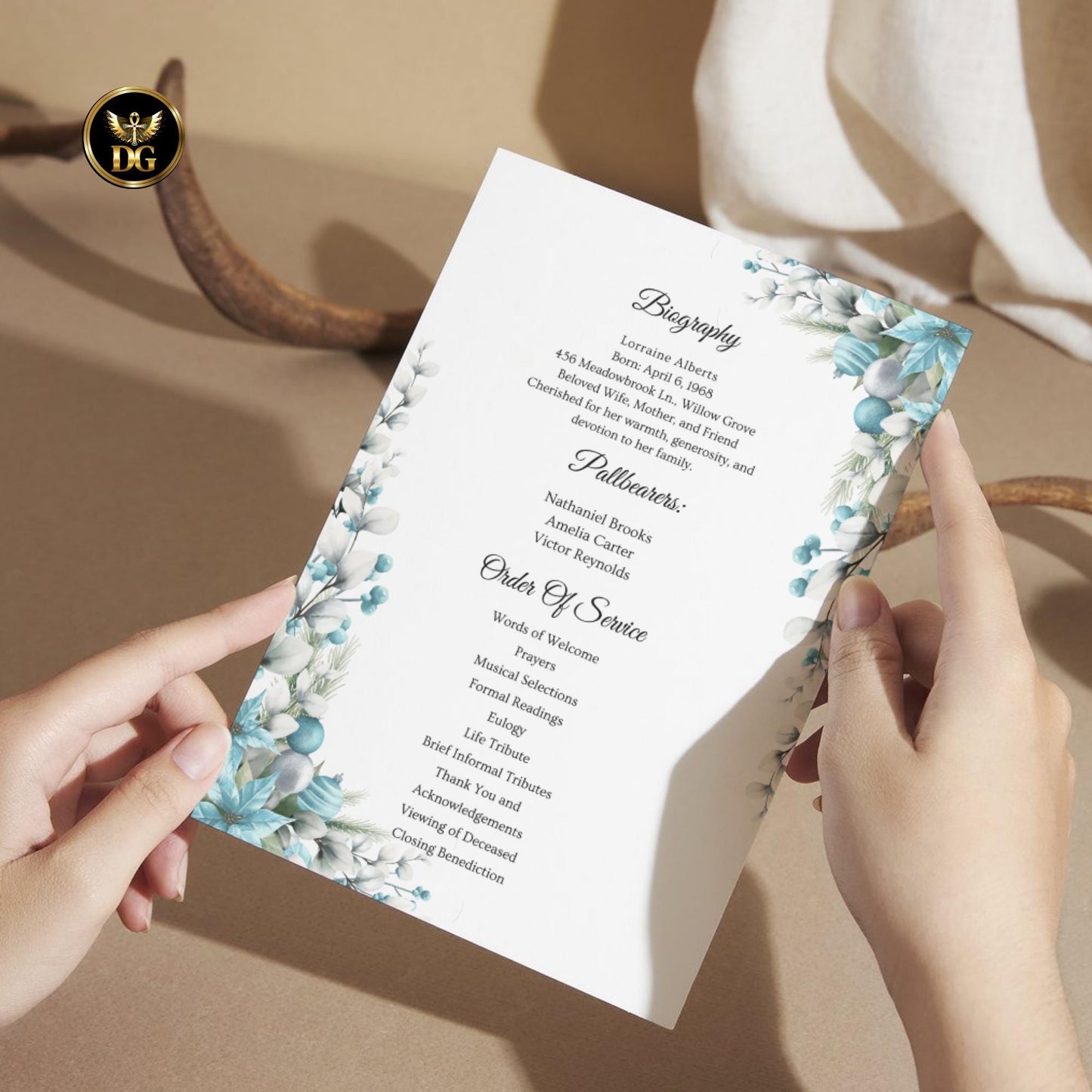 Elegant Blush Blue Funeral Invitation & Program Template – Digital Download for Memorials Celebrations of Life