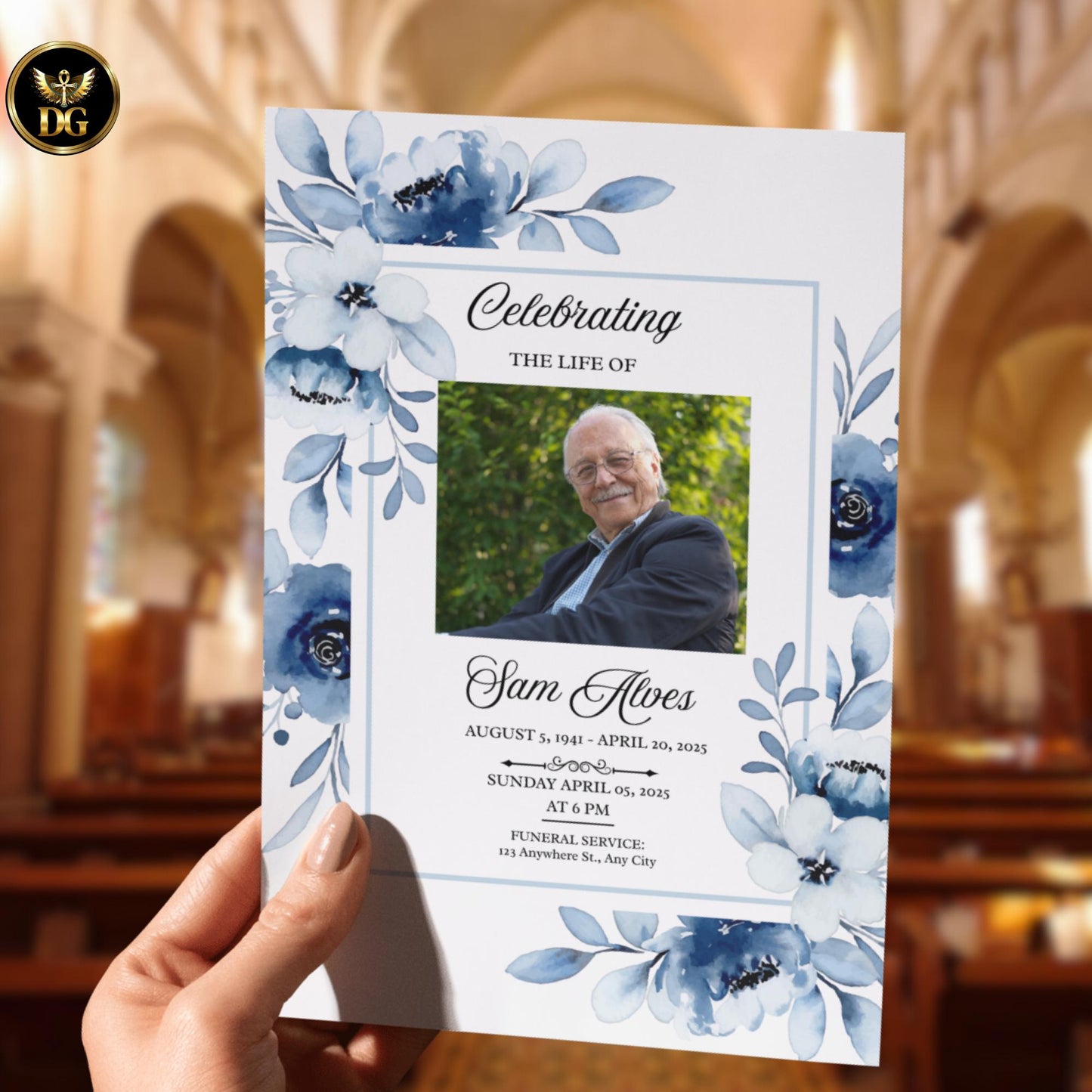 Blush Blue Floral Funeral Templates, Elegant Memorial Program, Sympathy Invitation, Celebration of Life, Editable Canva, Digital Download