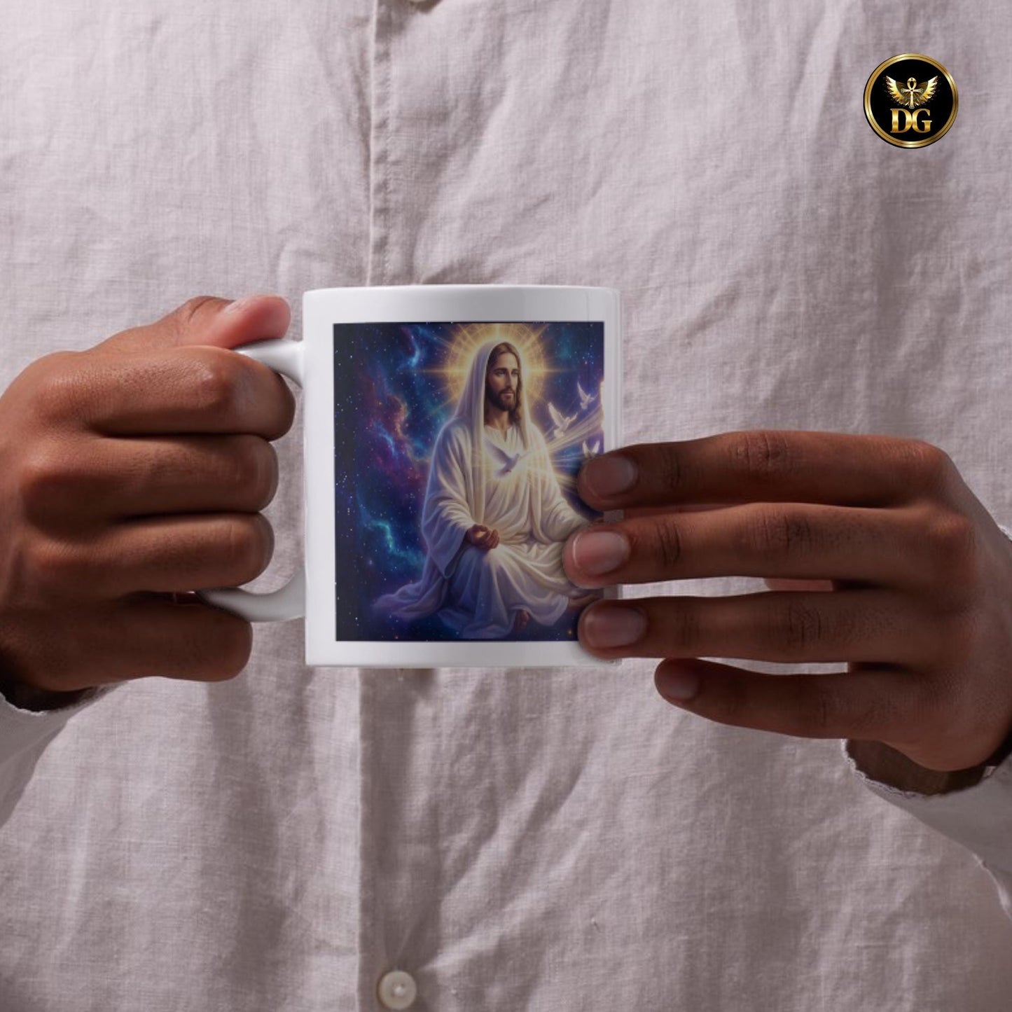 Christ Consciousness Mug Design – Jesus is The King - Sacred Jesus Meditation Art – Spiritual Faith Mug – AI Art