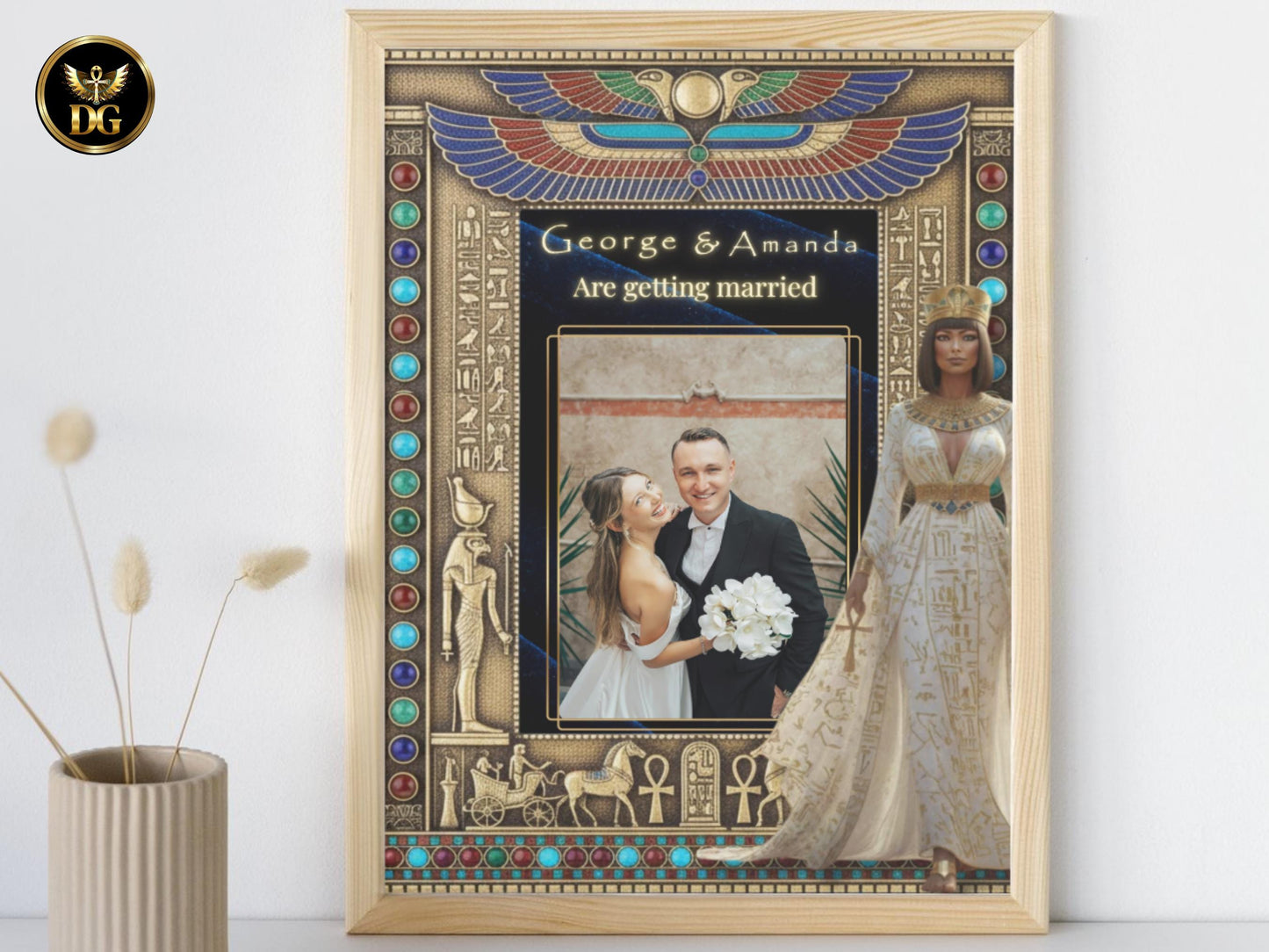 The Sapphire Dynasty | Egyptian Wedding Invitation Suite – Luxury Navy Blue & Gold Digital Invitations for Pharaoh-Themed Weddings